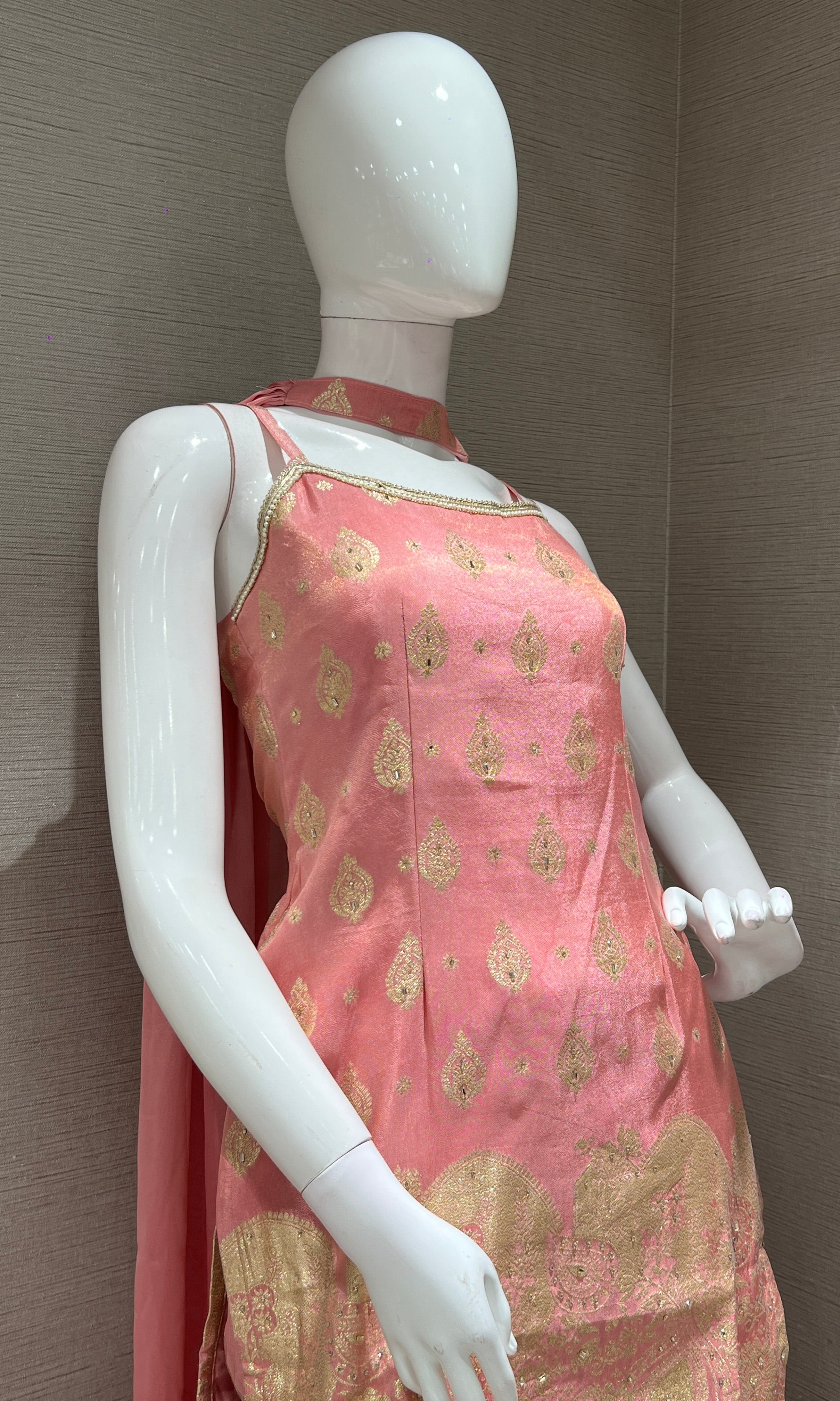 Rose Pink and Gold Embroidered Palazzo