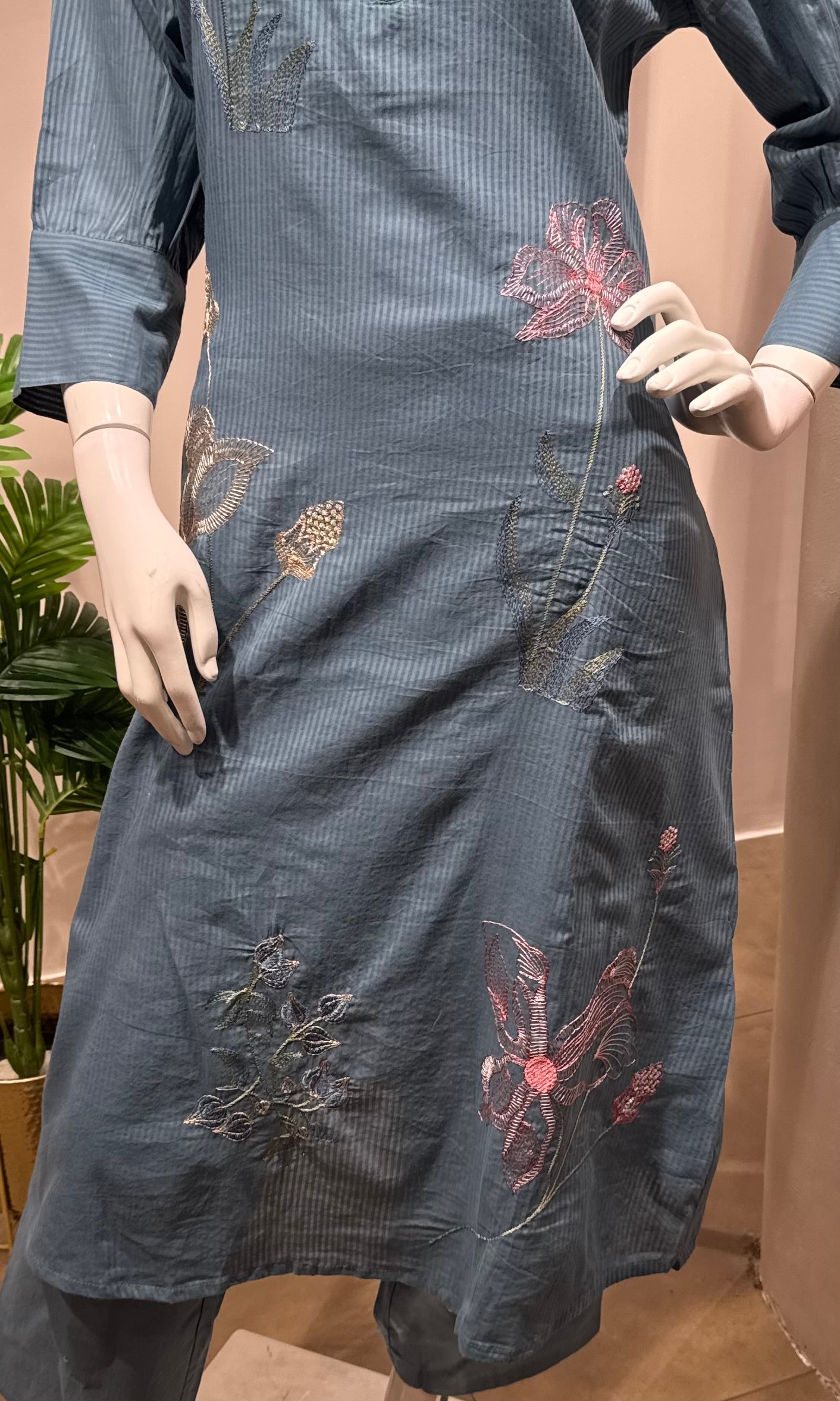 Light blue floral print kurta set