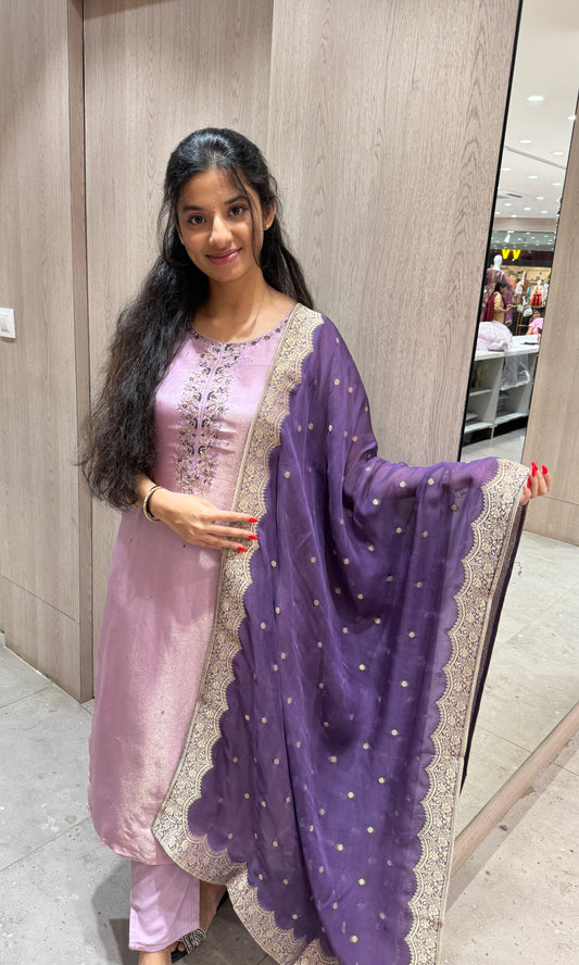 Lilac purple Shimmer silk kurta set