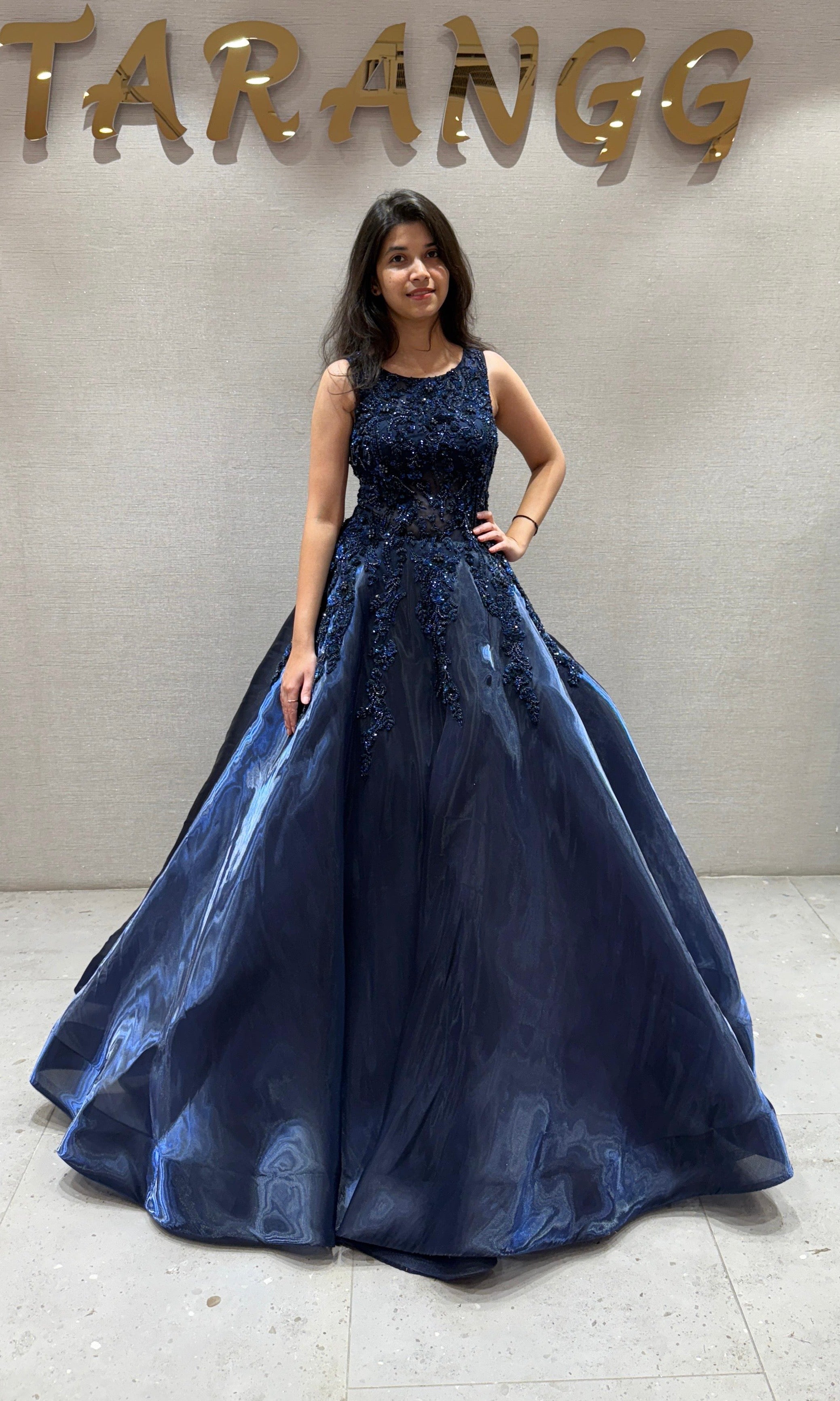 Midnight Shimmer Floral Ball Gown