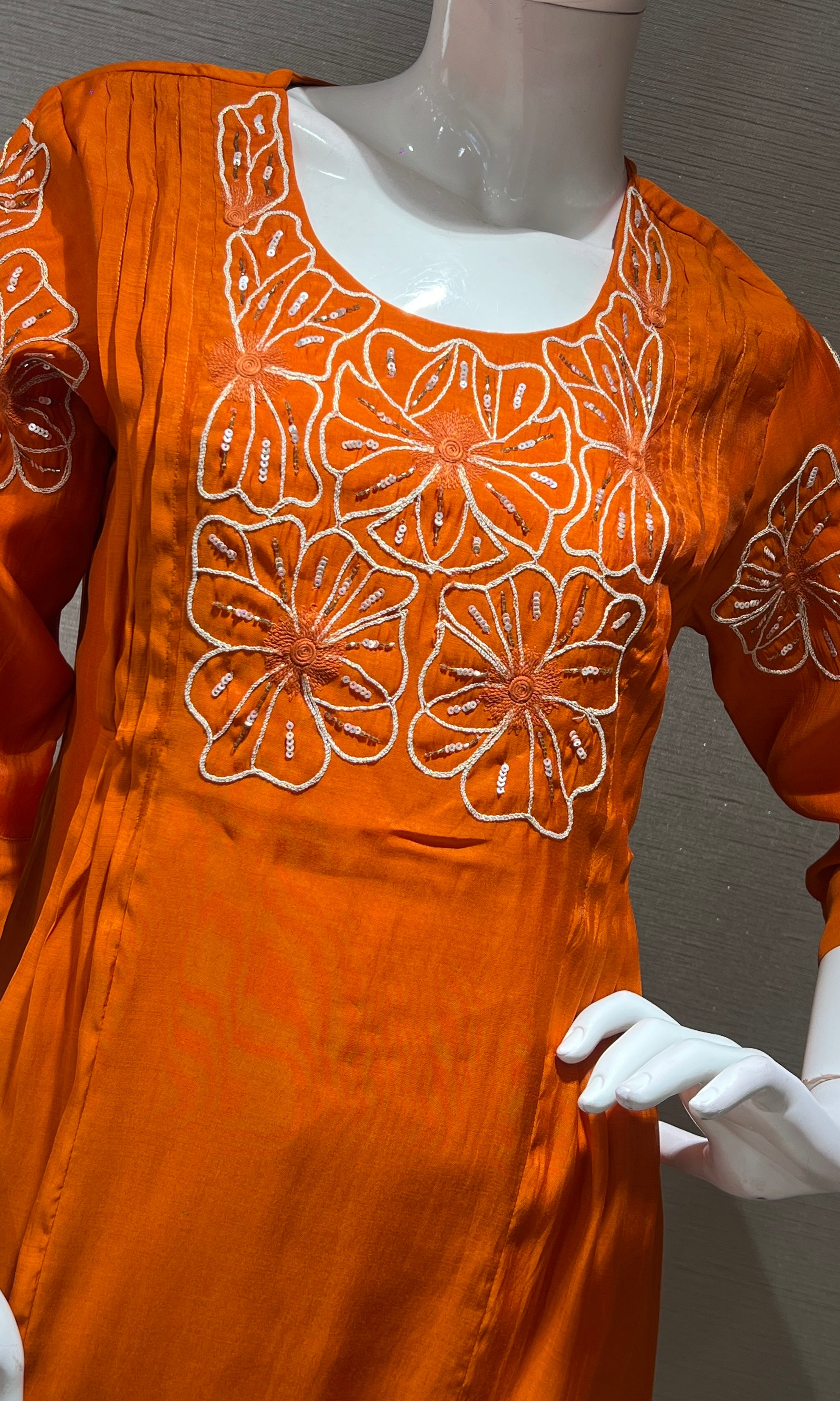 Rust FLORAL MUL CHANDERI kurta set