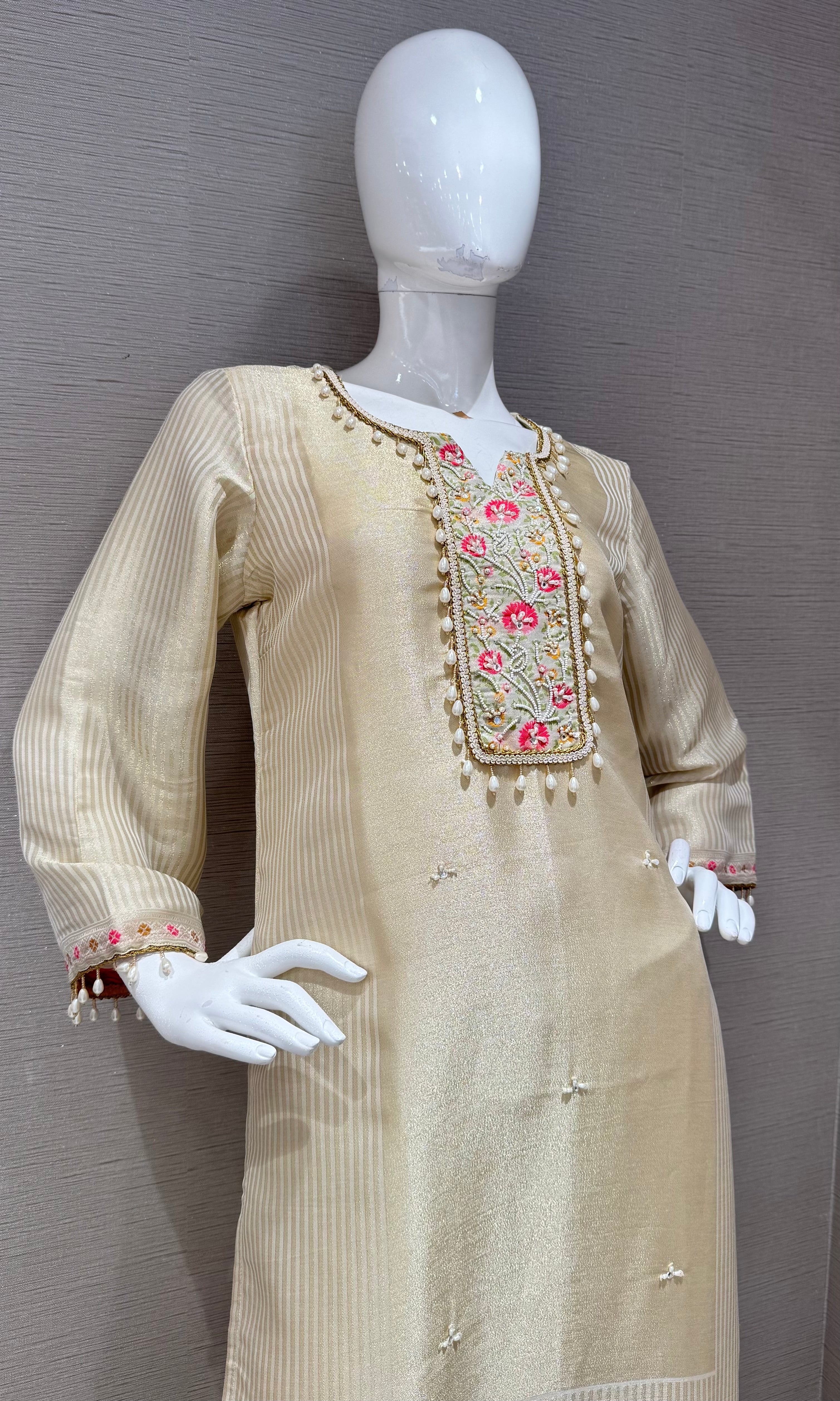 Cream Bloom Embroidered Kurta Set