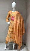 Peach cotton rose Floral Embroidery Kurta Set with Dupatta