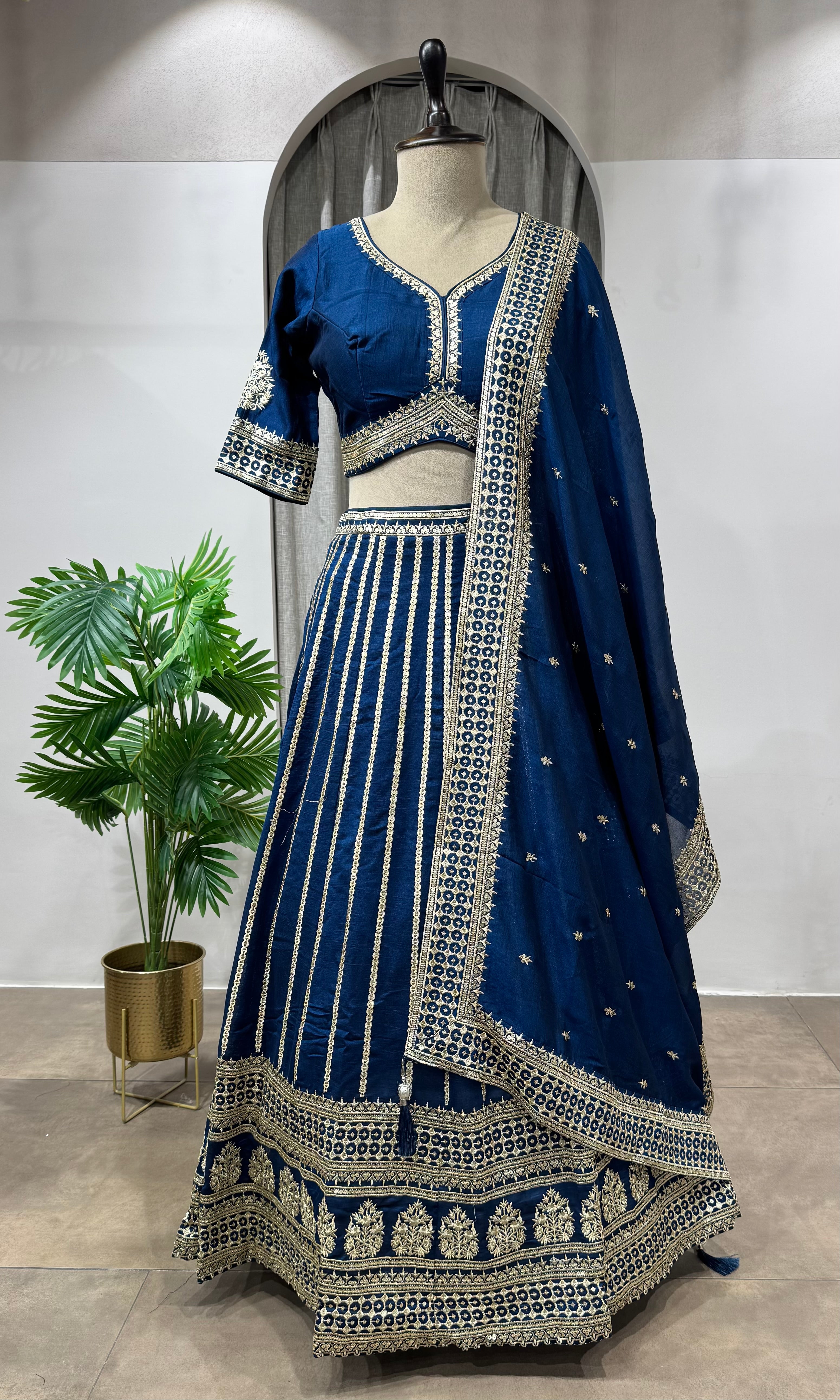 Prussian Blue Art Silk Wedding Lehenga