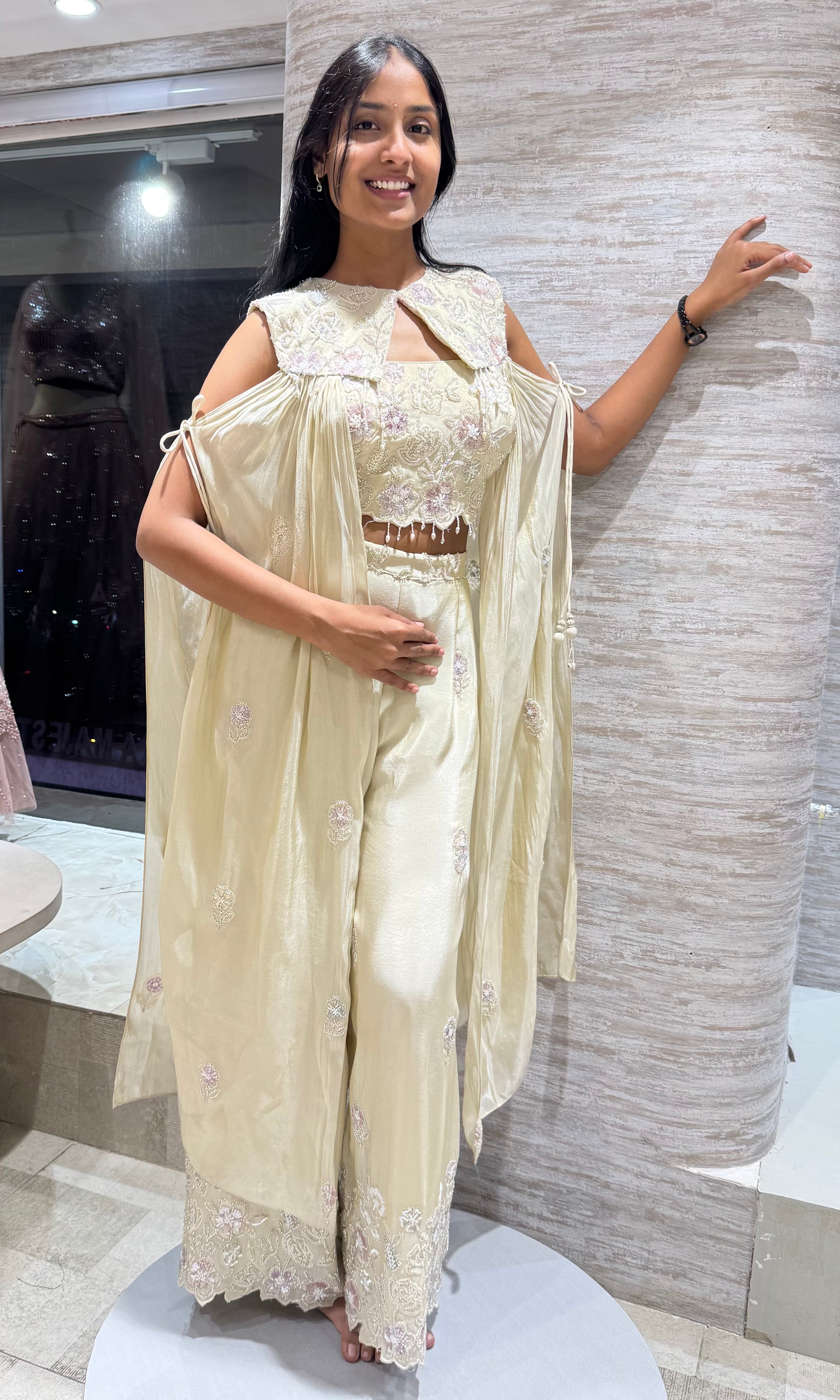 Half white Embellished Indo western palazzo