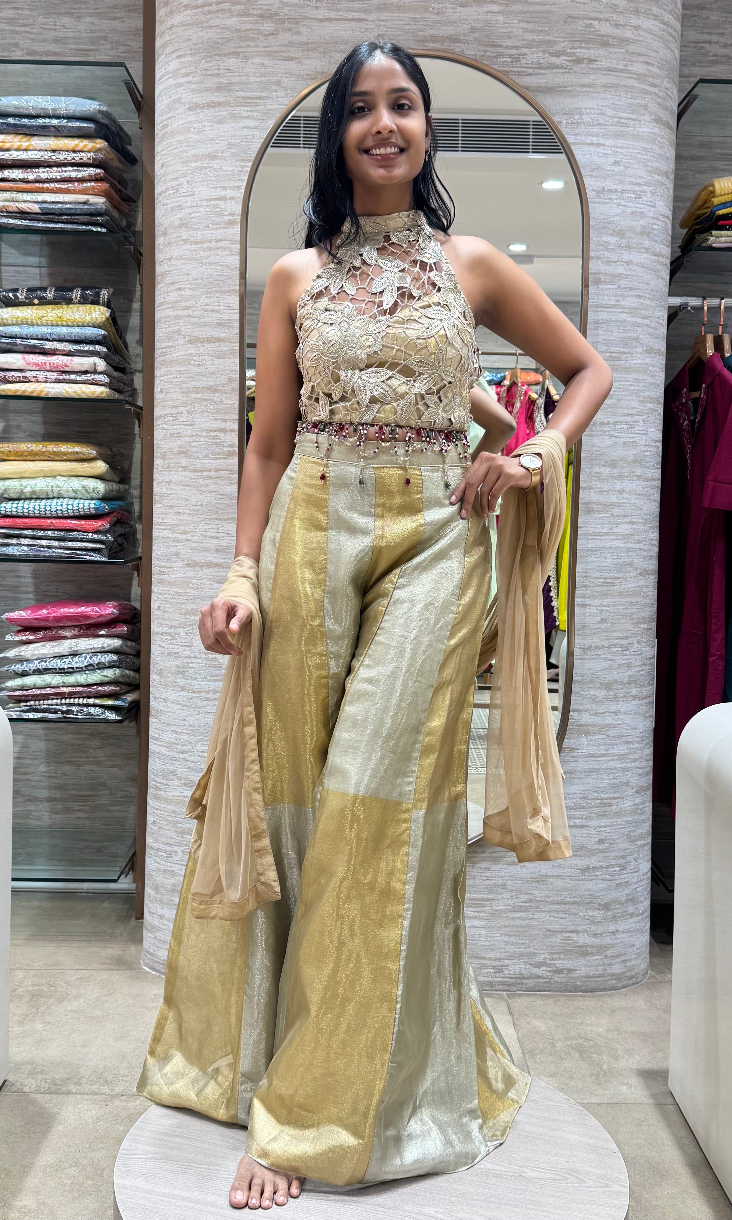 Gold Banarasi Tissue Corset with Palazzo Set