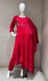 Red Chanderi silk kurta set with dupatta