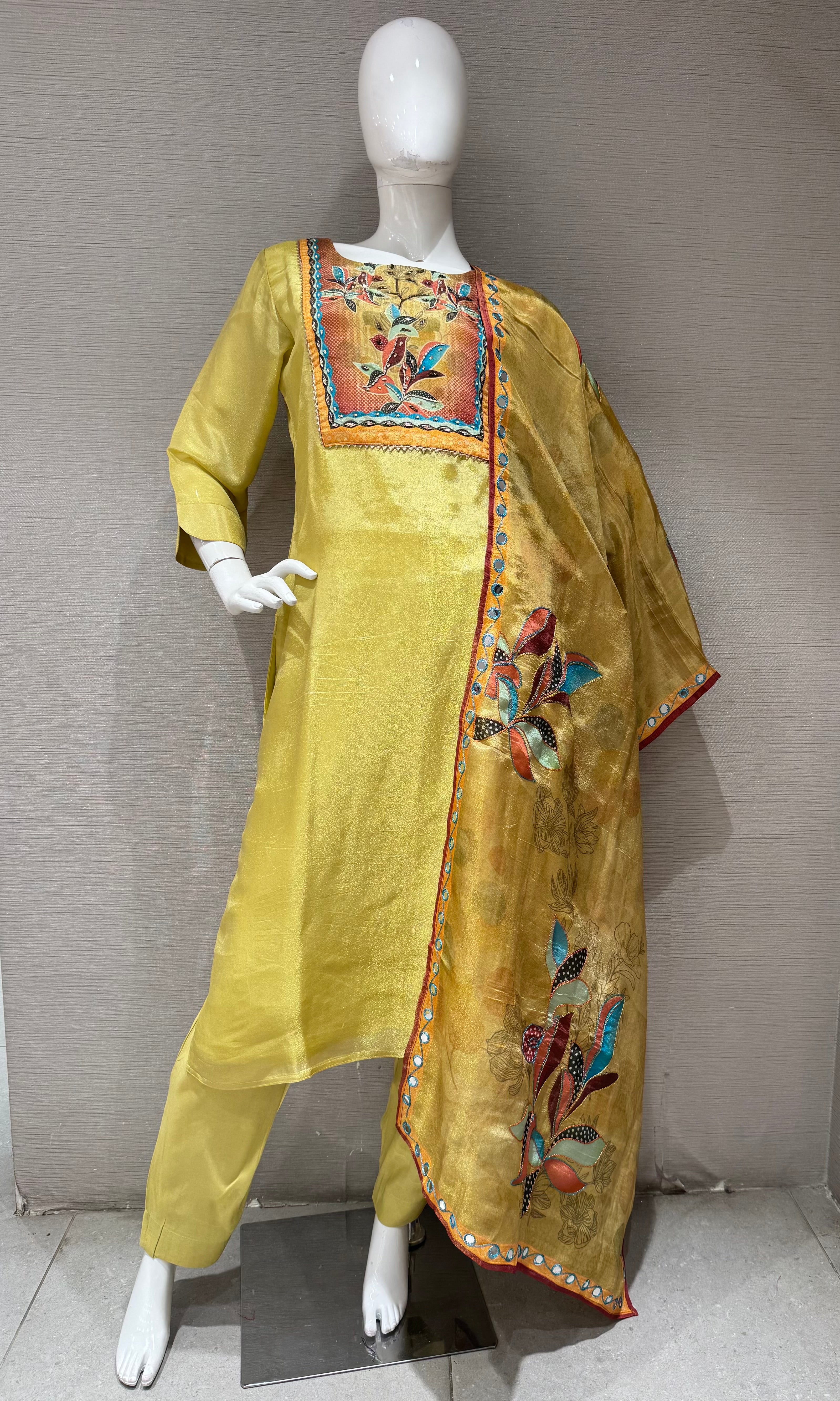 Yellow Chanderi Silk Embroidered Kurta Set