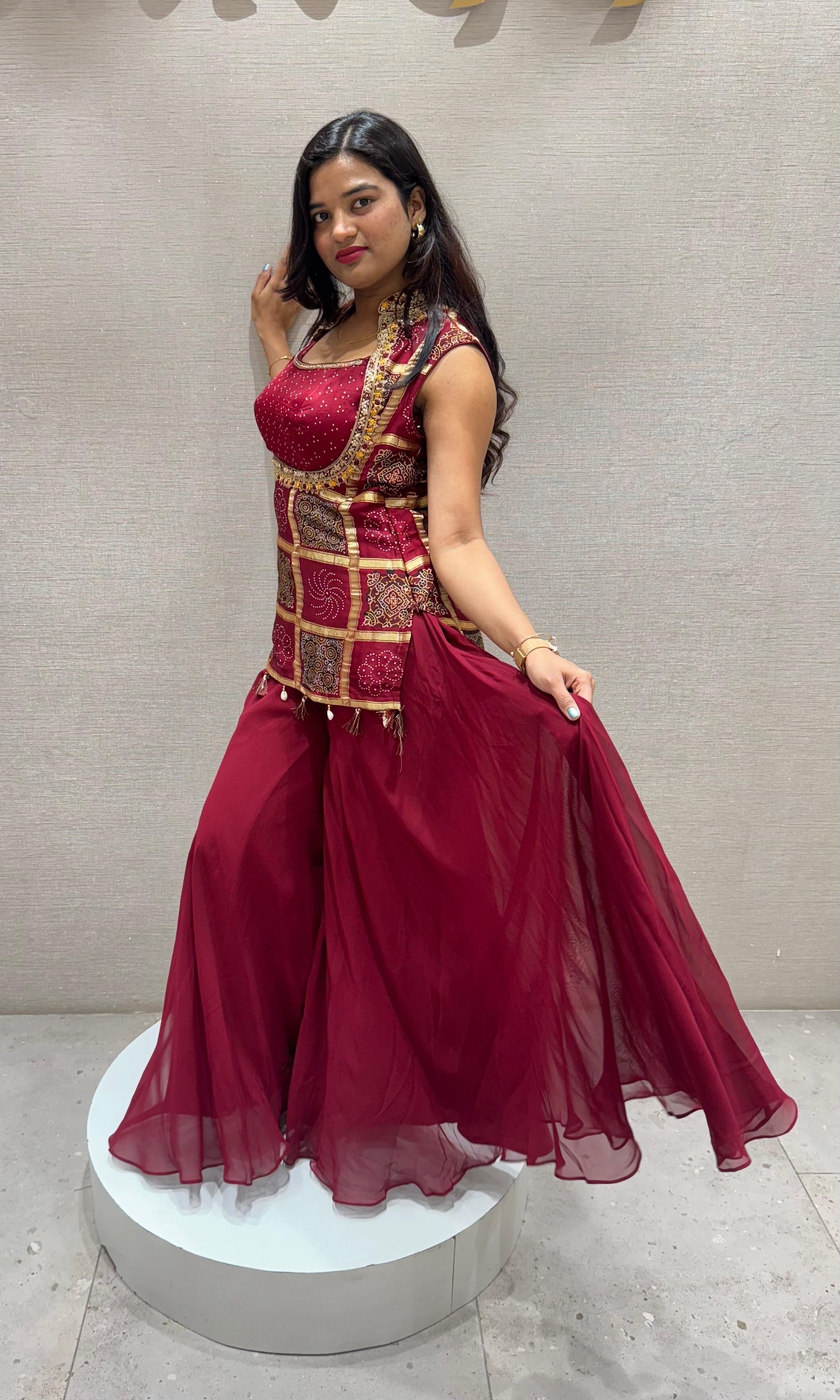 Maroon EMBROIDERED PALAZZO