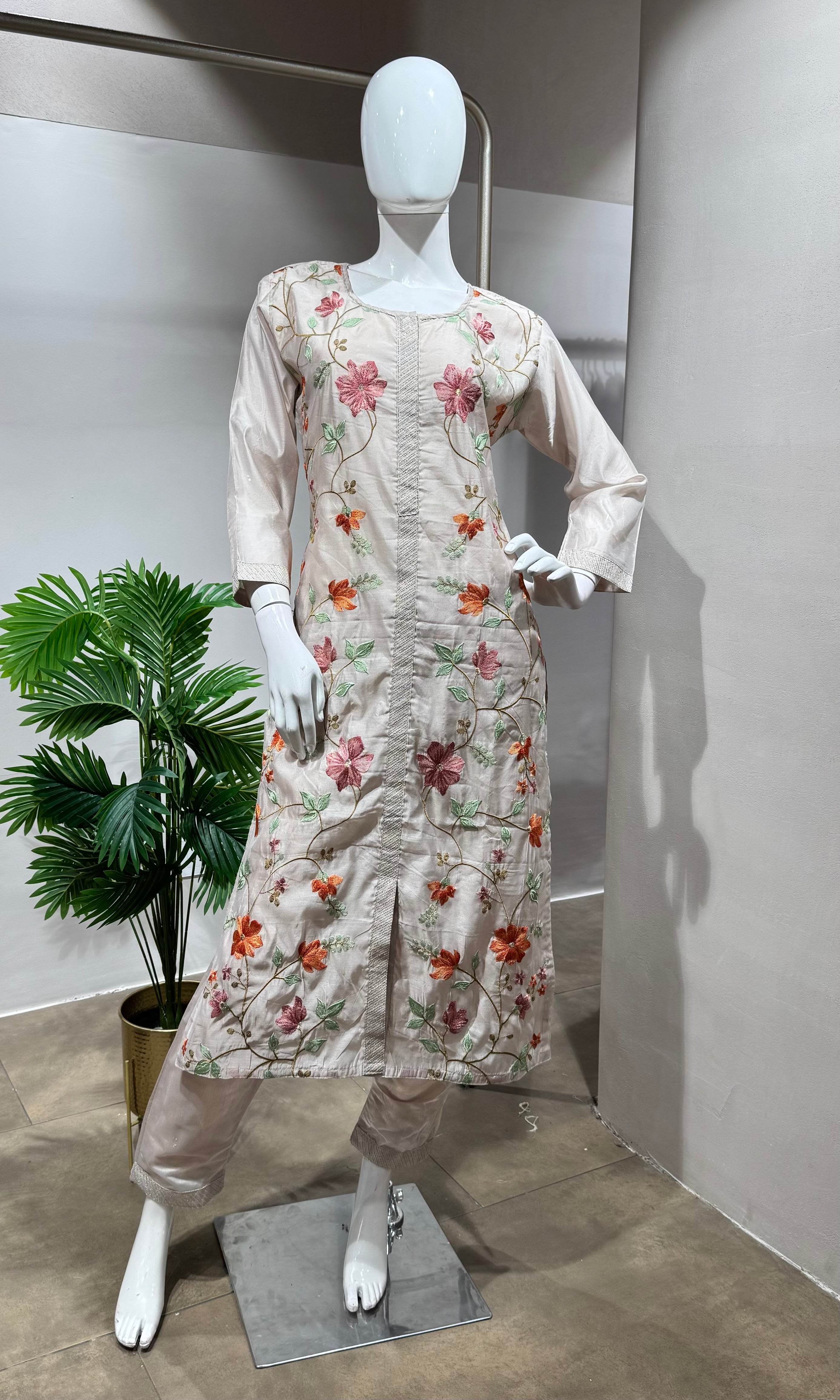 GREY Cotton Embroidered Kurta set