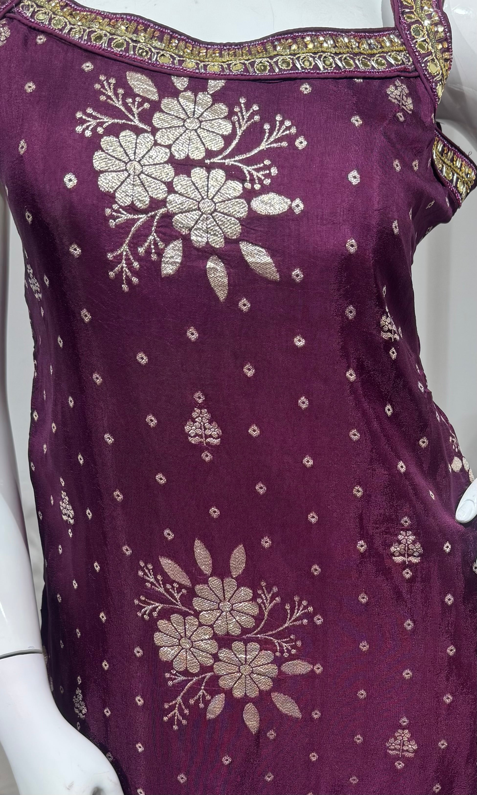 Plum wine Embroidered Silk kurta set