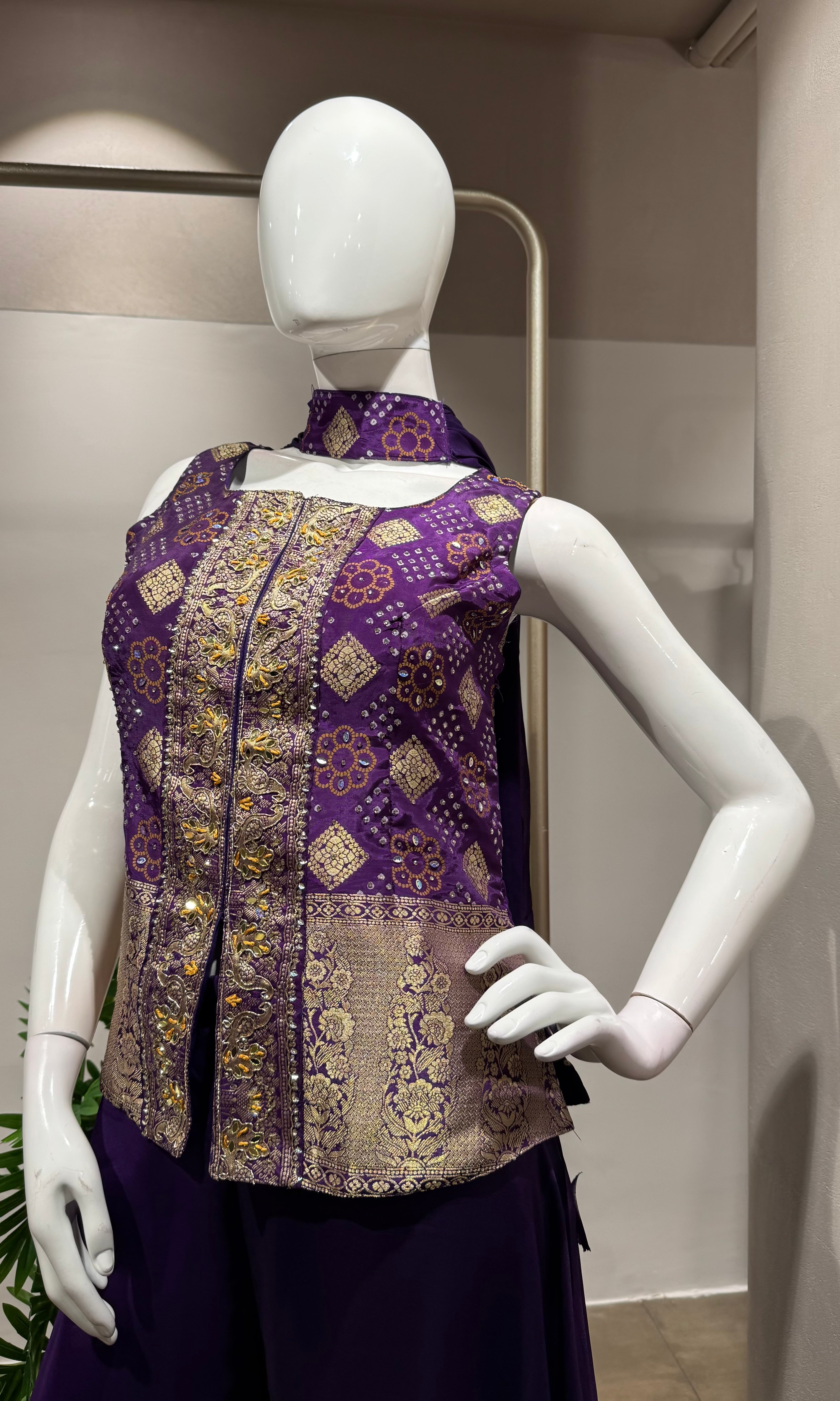 PURPLE EMBROIDERED PEPLUM PALAZZO SET