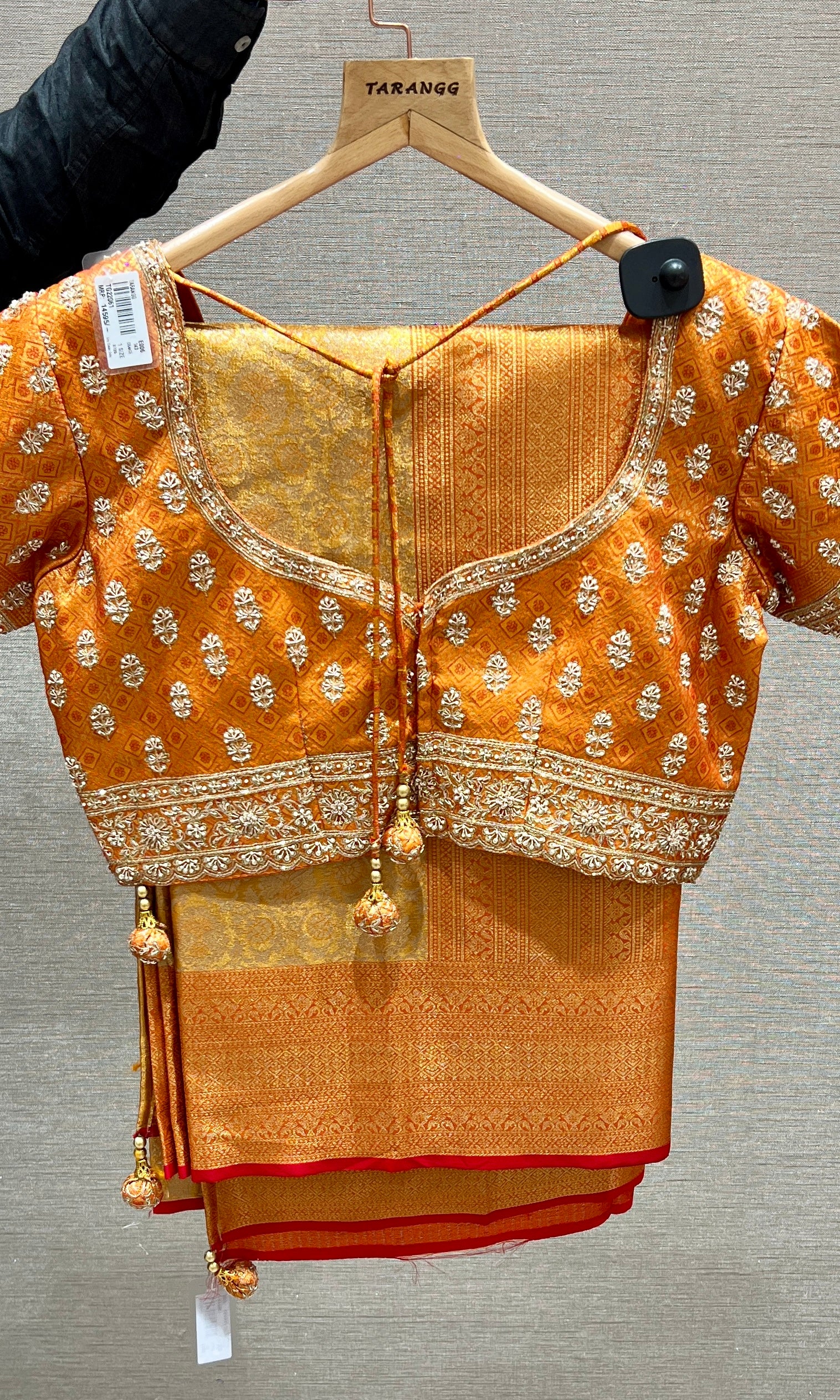 Orange saree with ready blouse