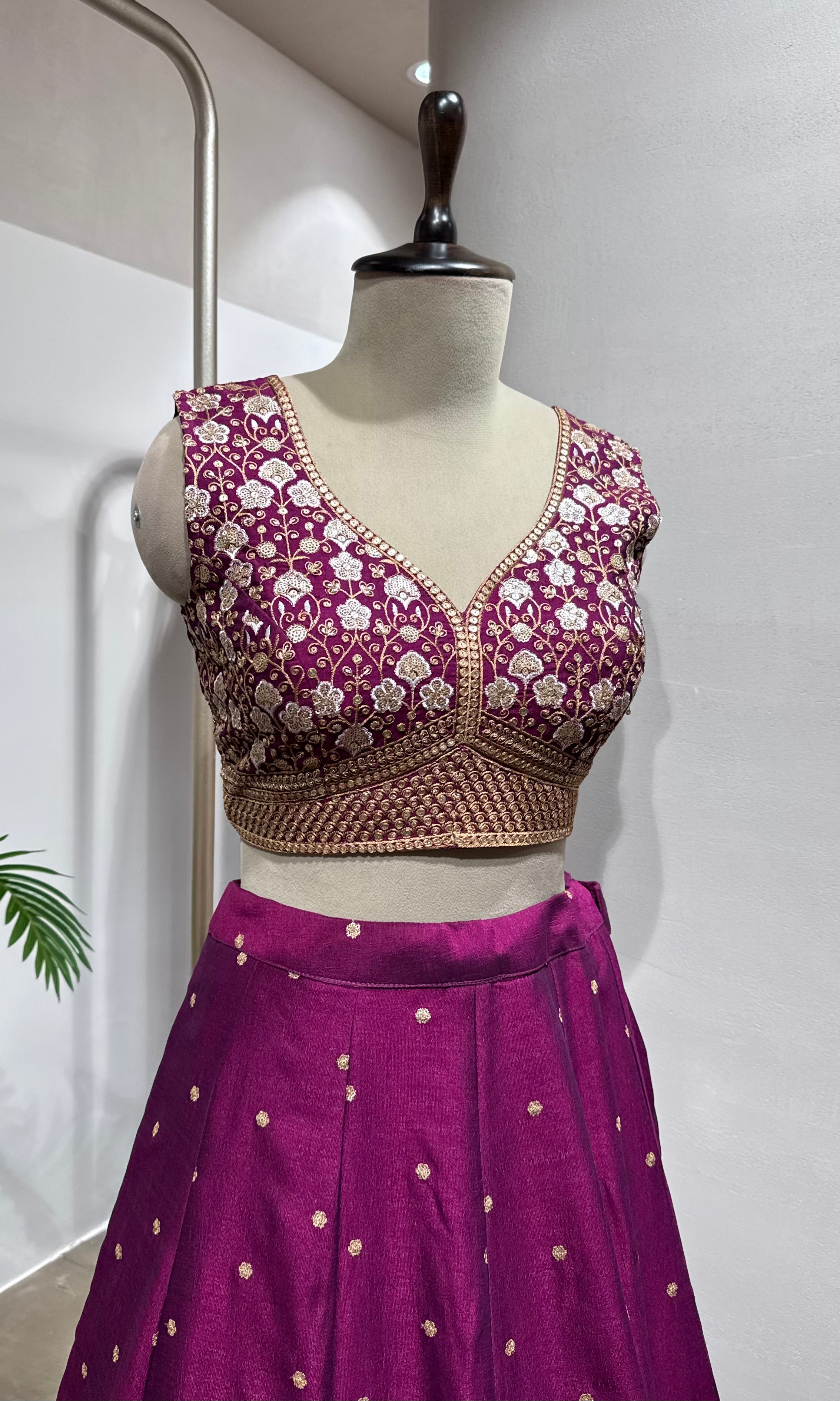 Wine Floral intricate Embroidery Lehenga