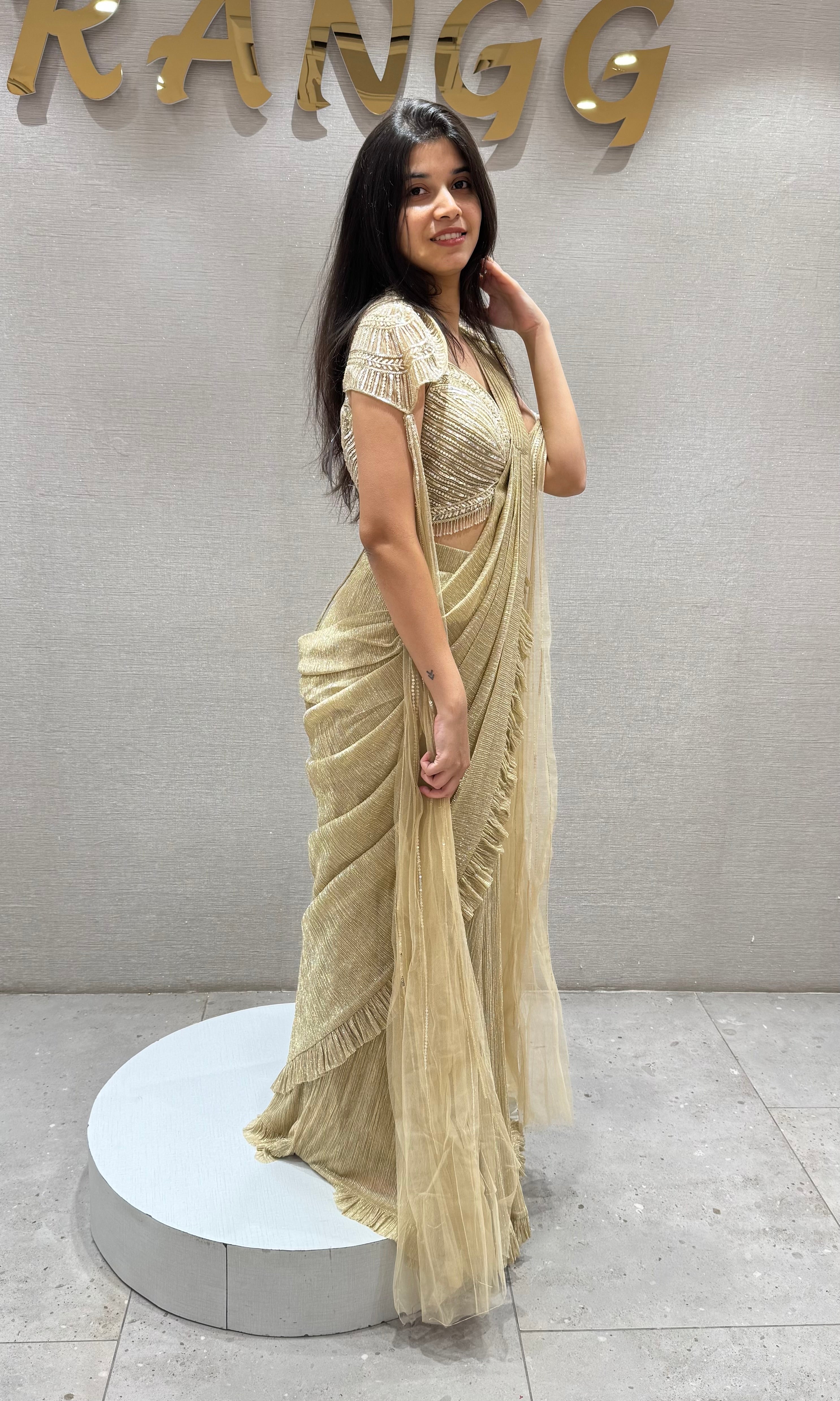 Gold Embellished Draped Saree