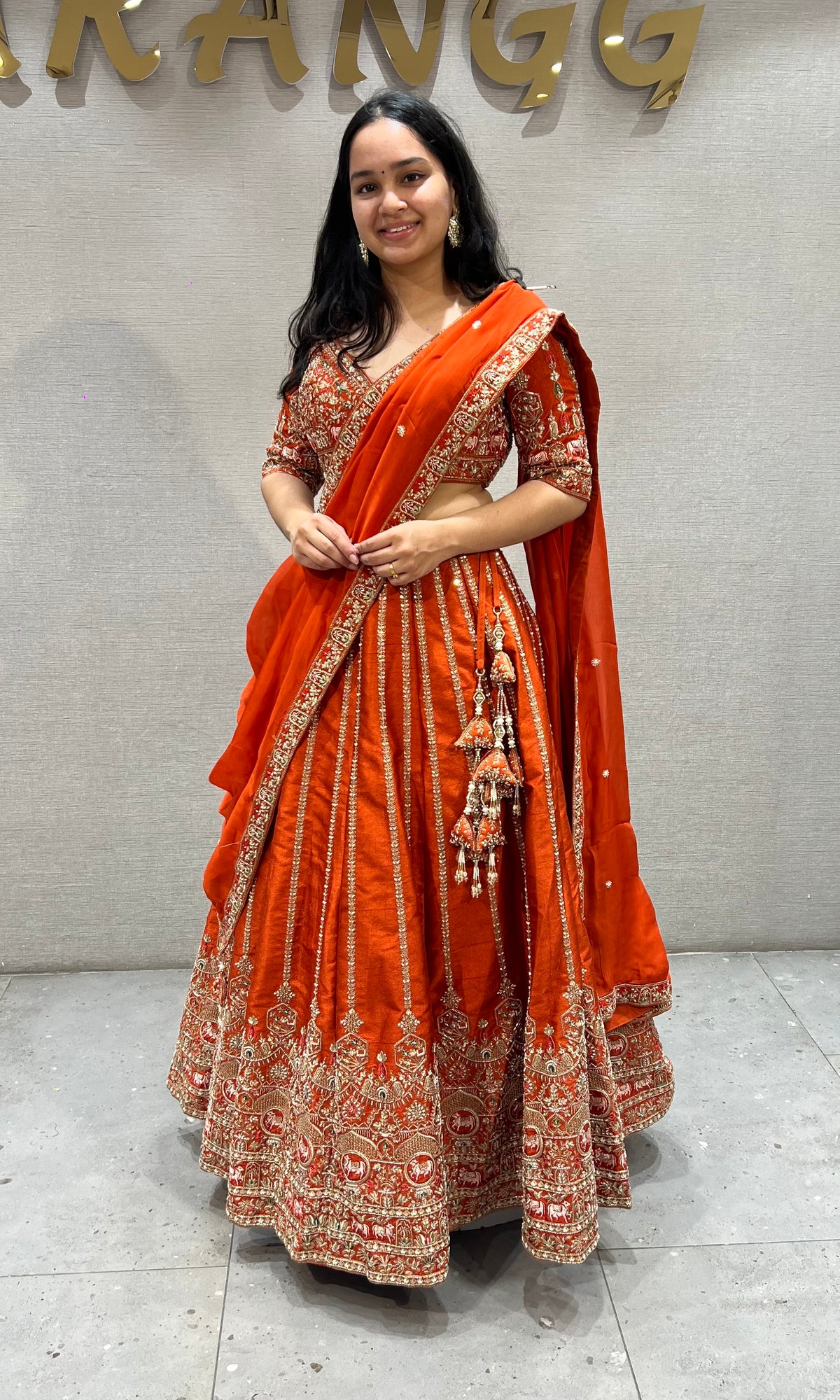Bright Orange Embroidered Lehenga Choli Set