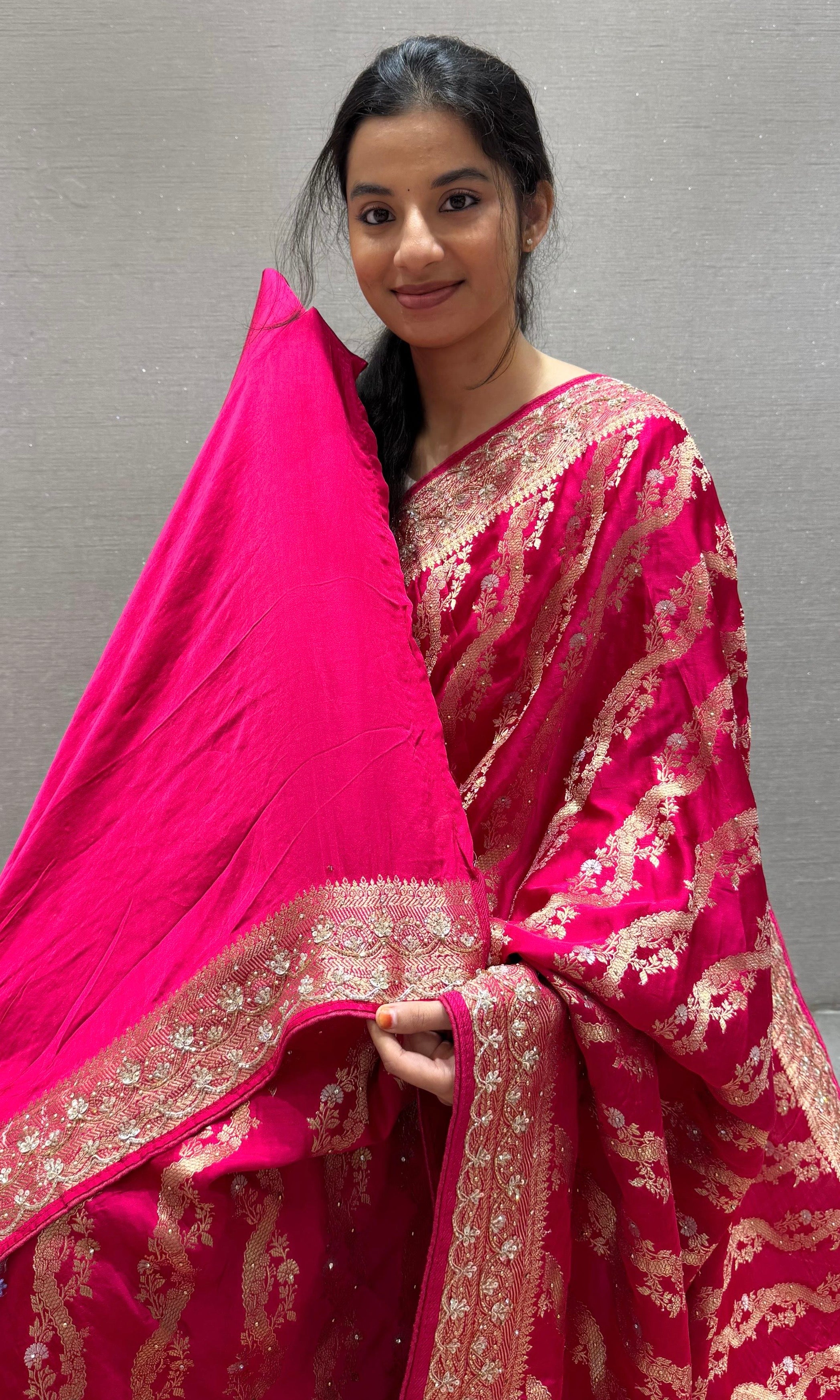 Pink Banarasi saree