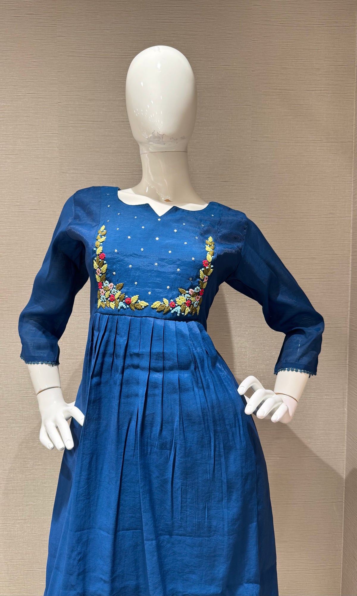 Navy blue chanderi silk kurta set with dupatta
