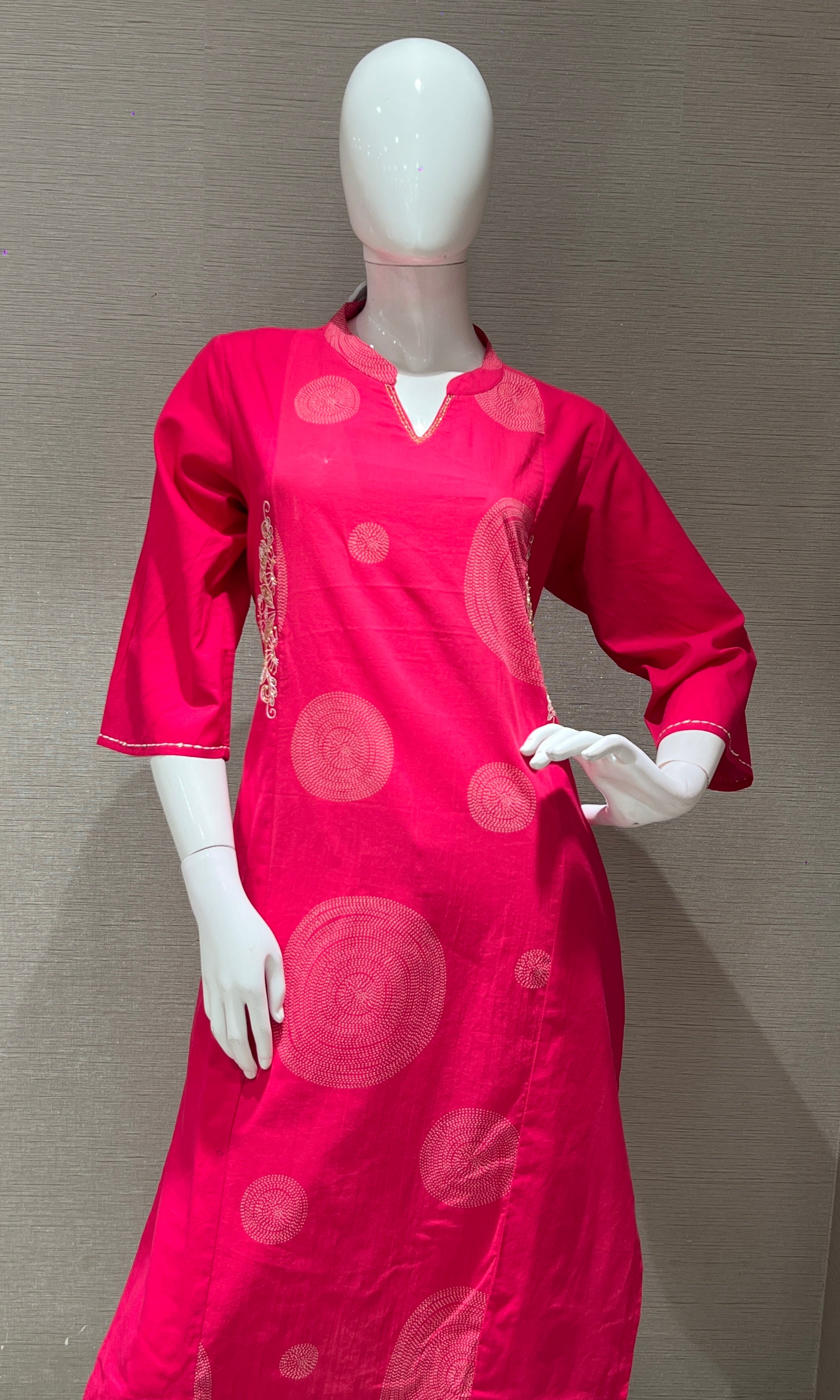 Rani Pink Bandhini Print Kurta Set