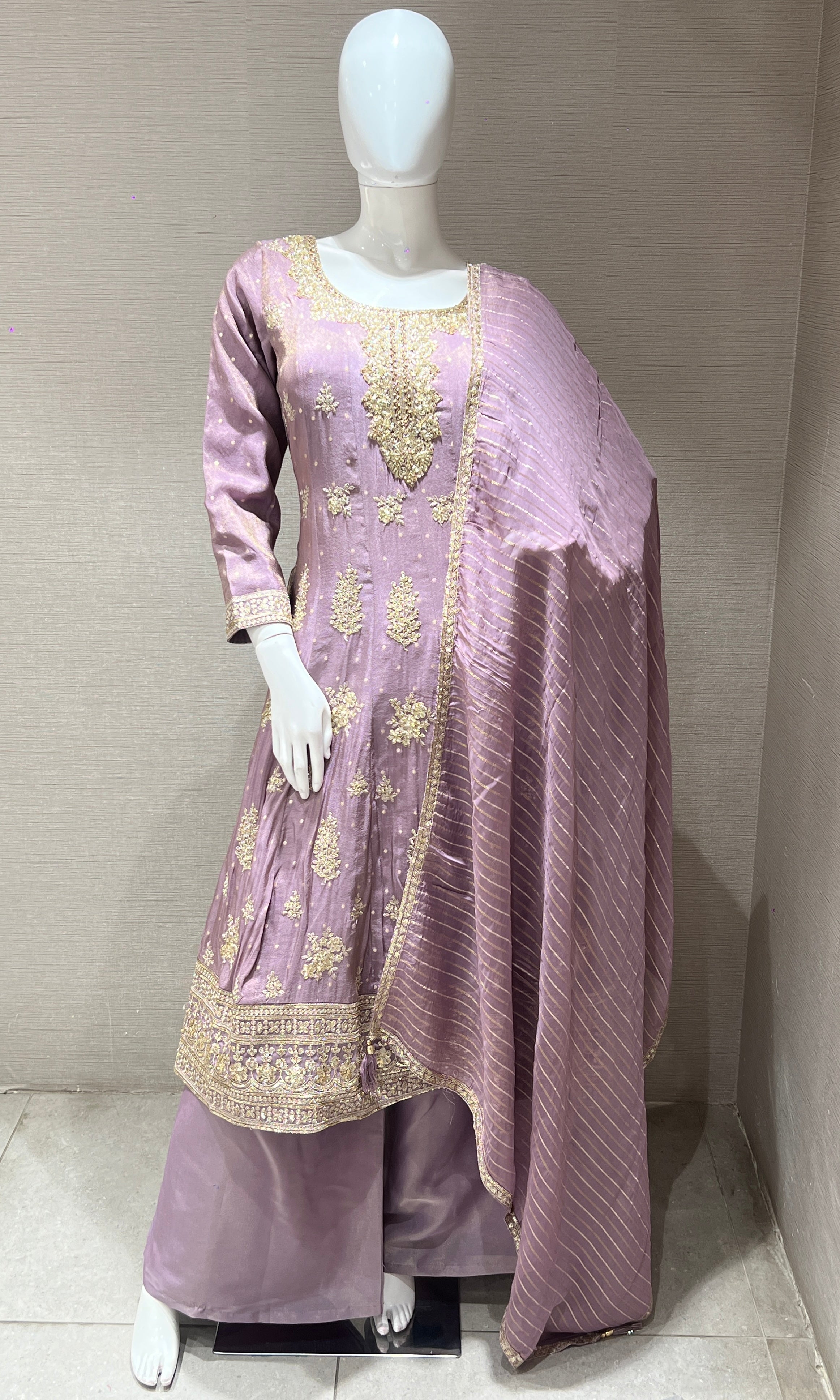 Lavender Anarkali kurta set with palazzo pants