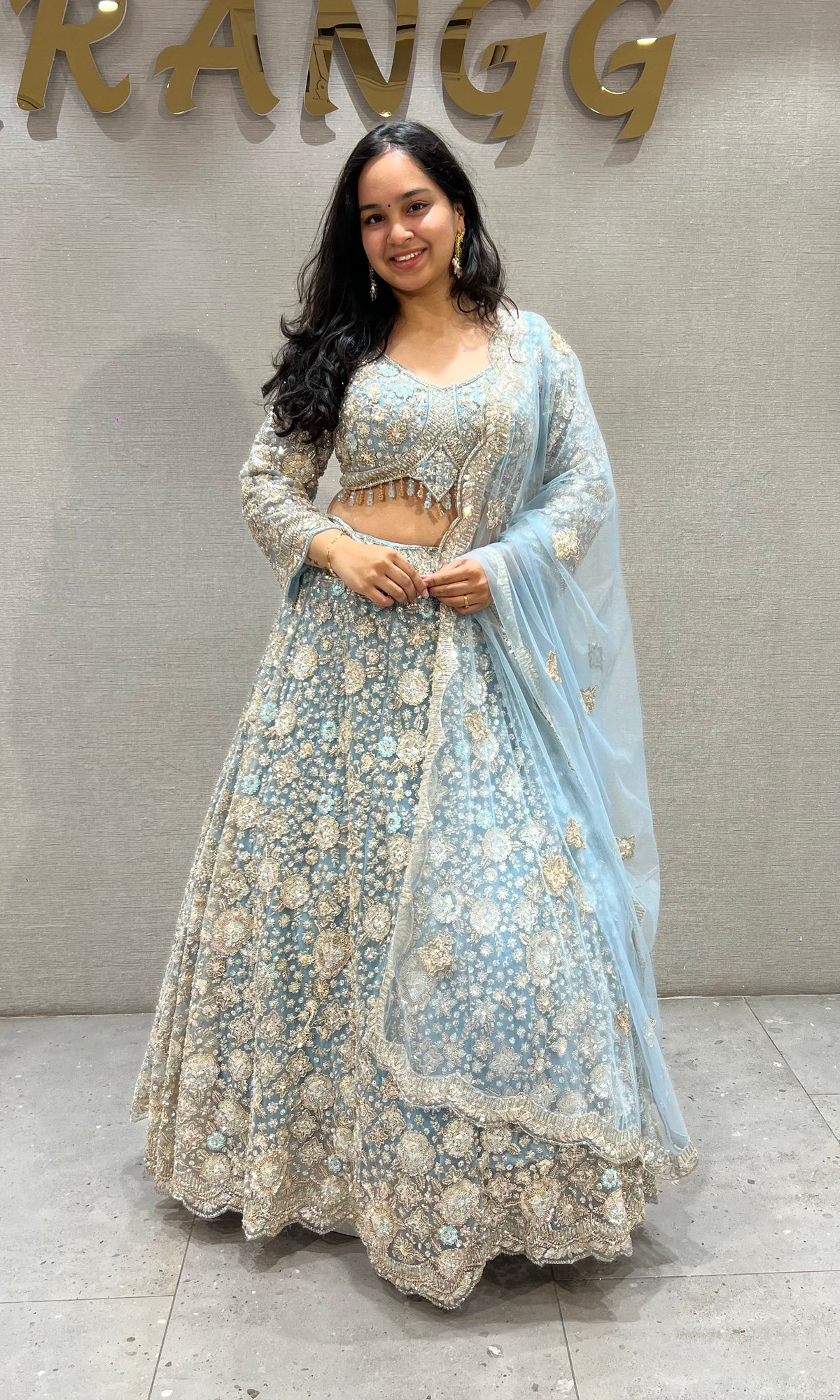 Blue Gold Embellished Ethnic bridal Lehenga Set