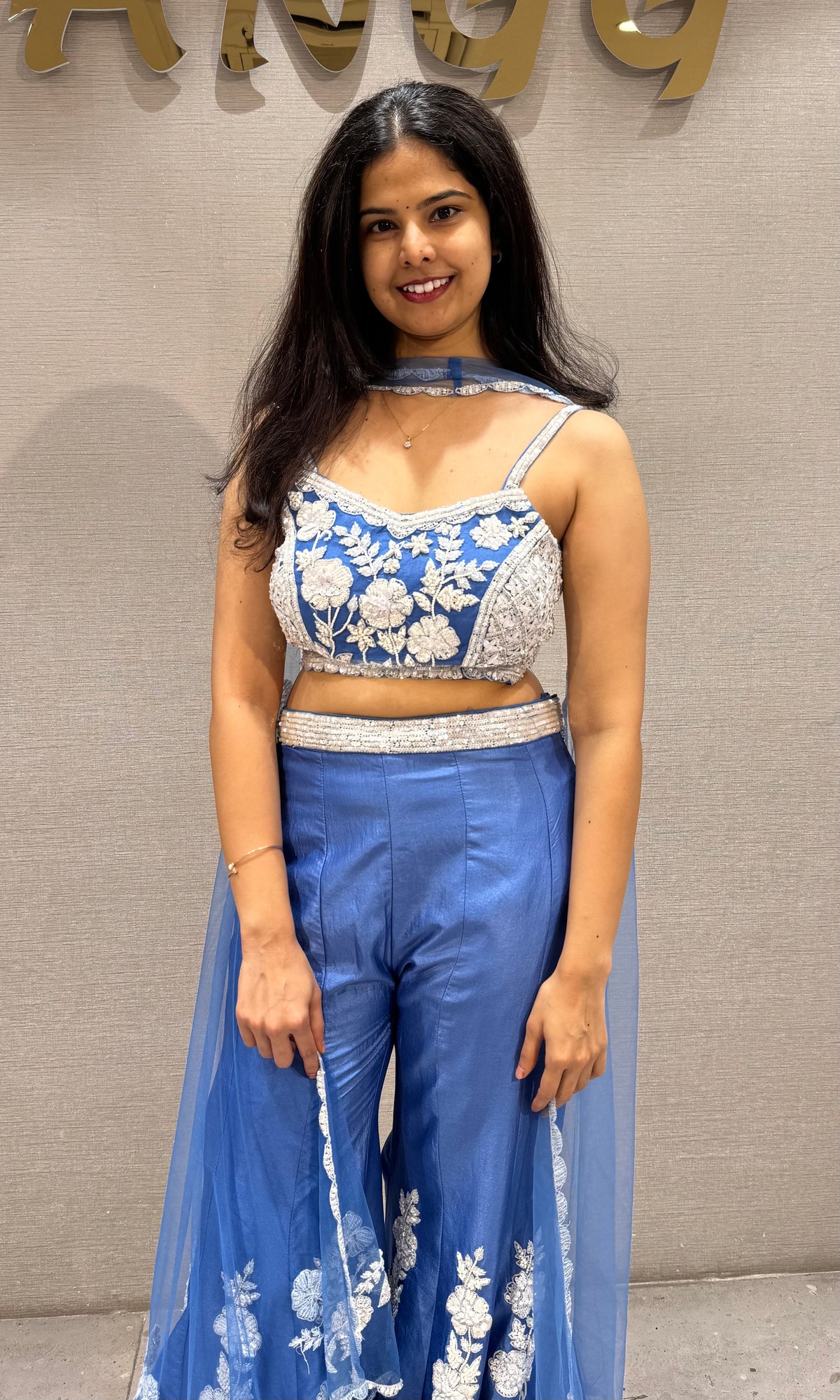 Blue Floral Peplum Palazzo set