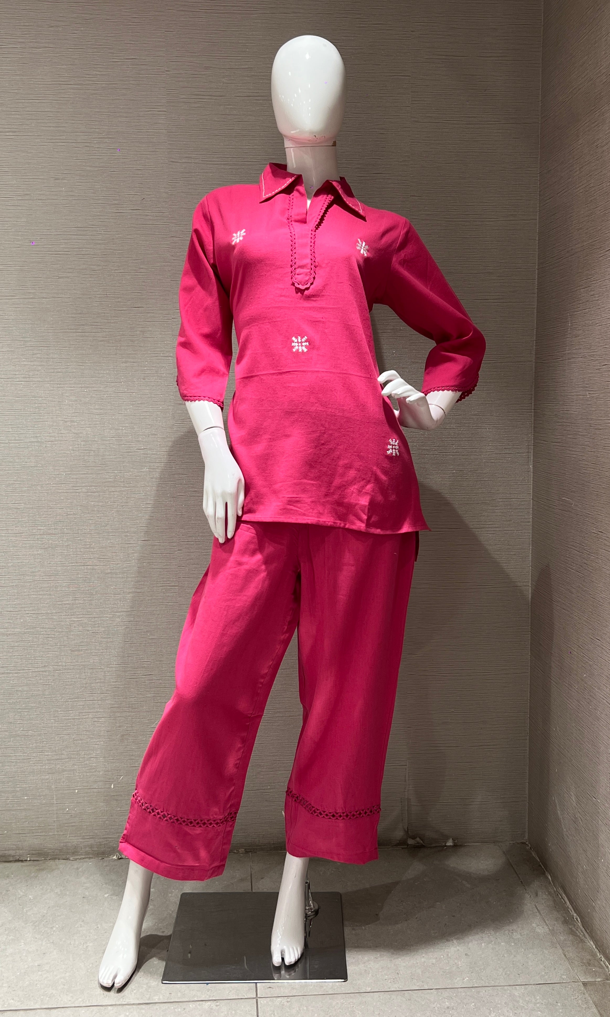 Pink Cotton Shirt Cord Set
