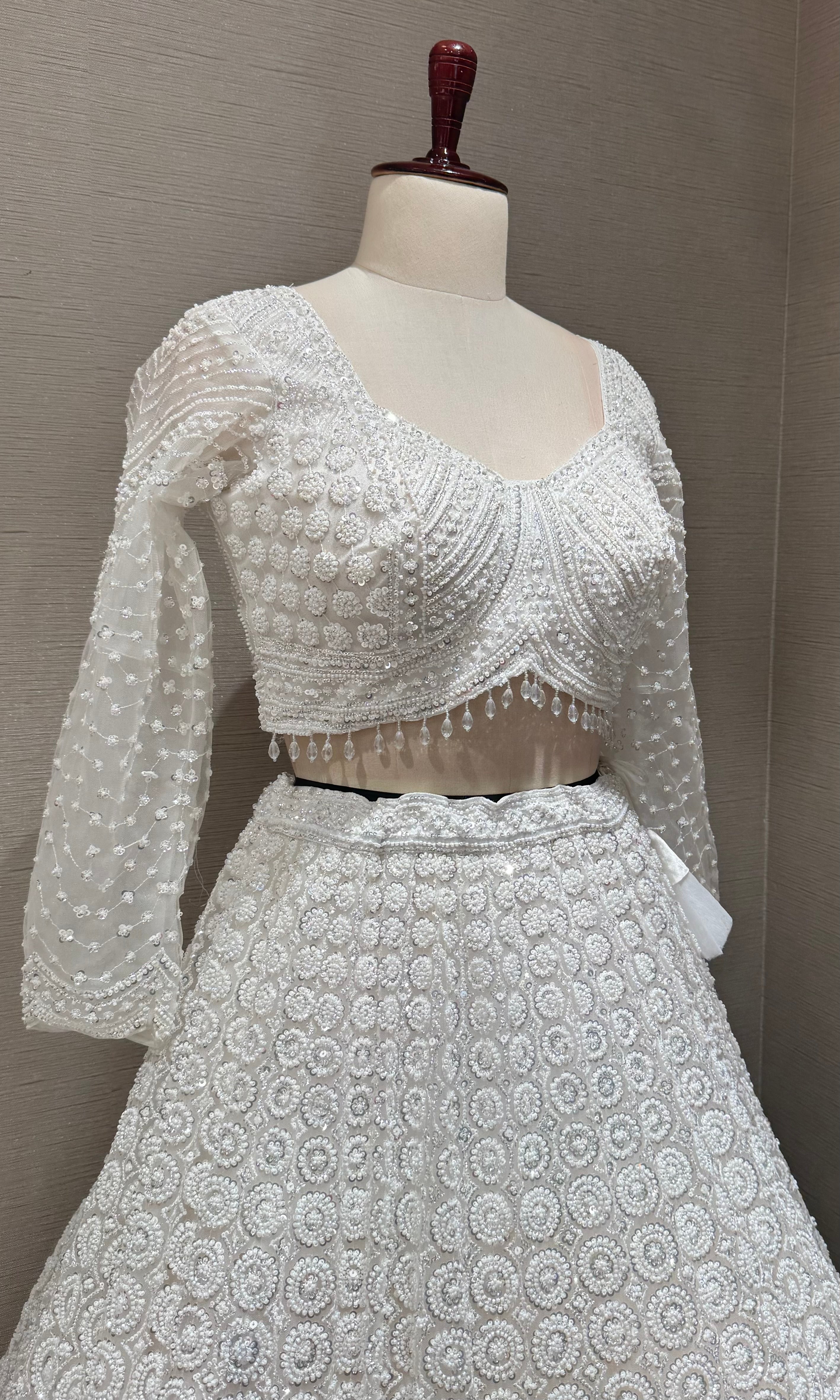White Sequins and Beads Heavy Embroidered Lehenga