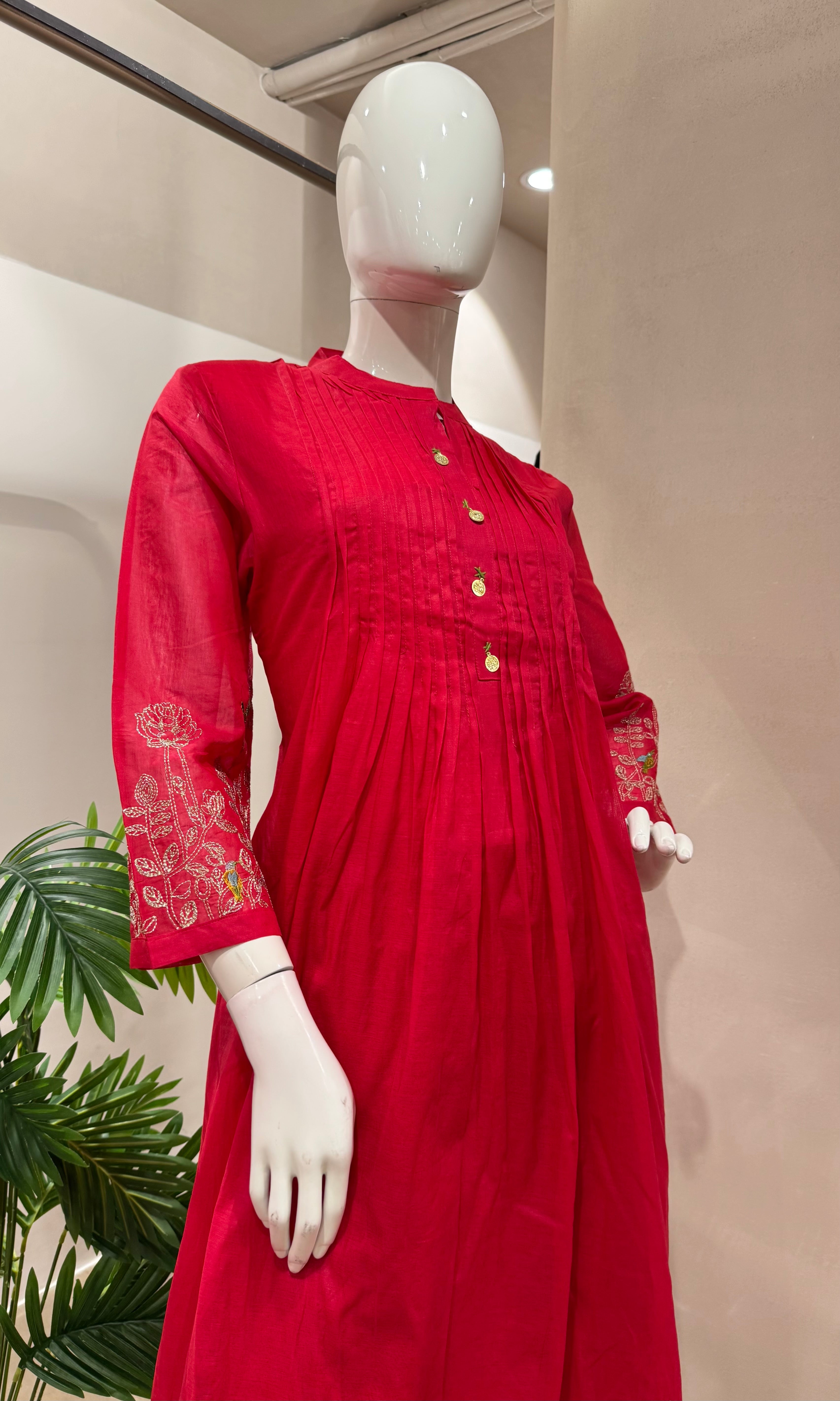 PINK FLORAL MUL CHANDERI KURTA SET
