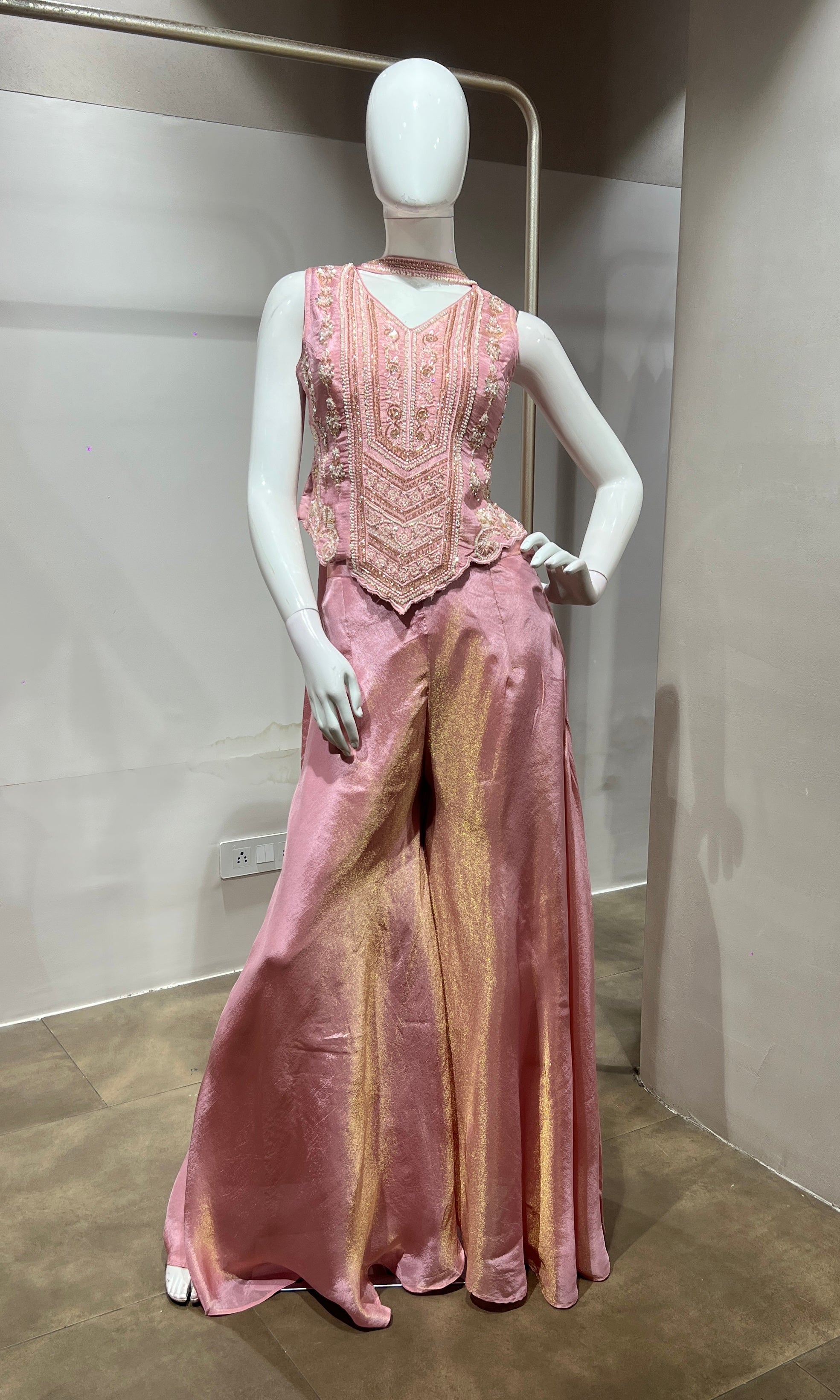 Baby pink Tissue Corset Flared Palazzo Set