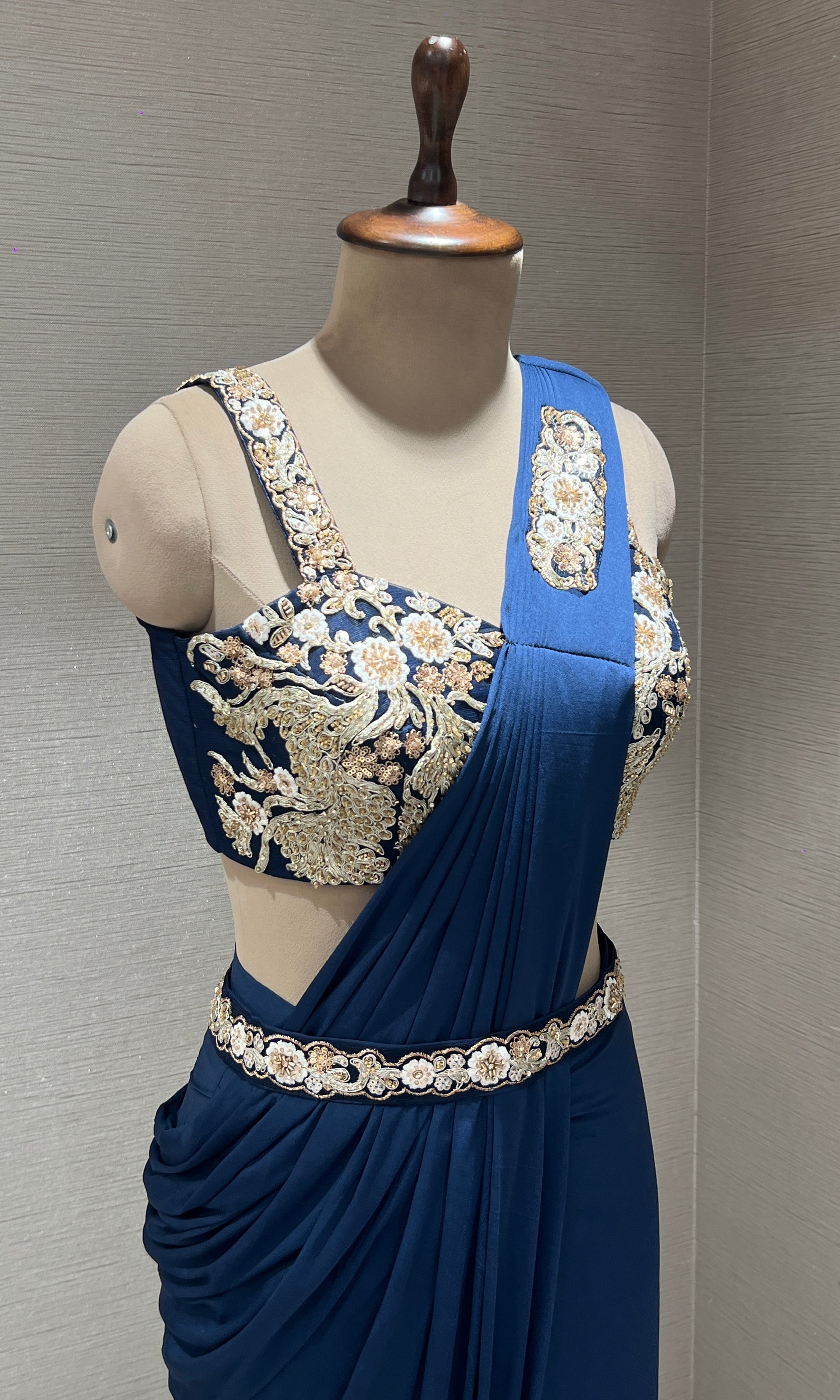 Navy blue one minute drape saree