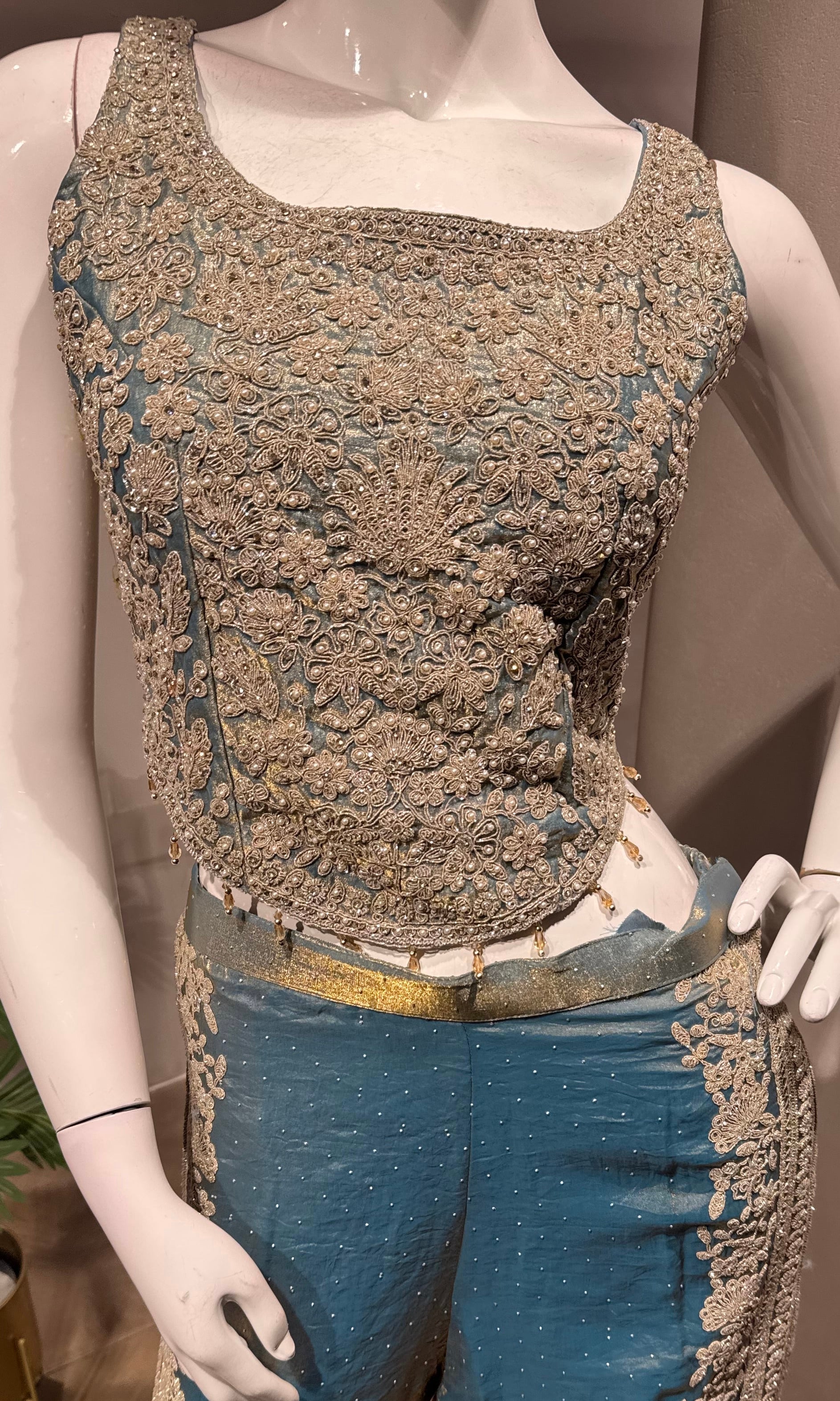 Blue golden Embroidered palazzo Set