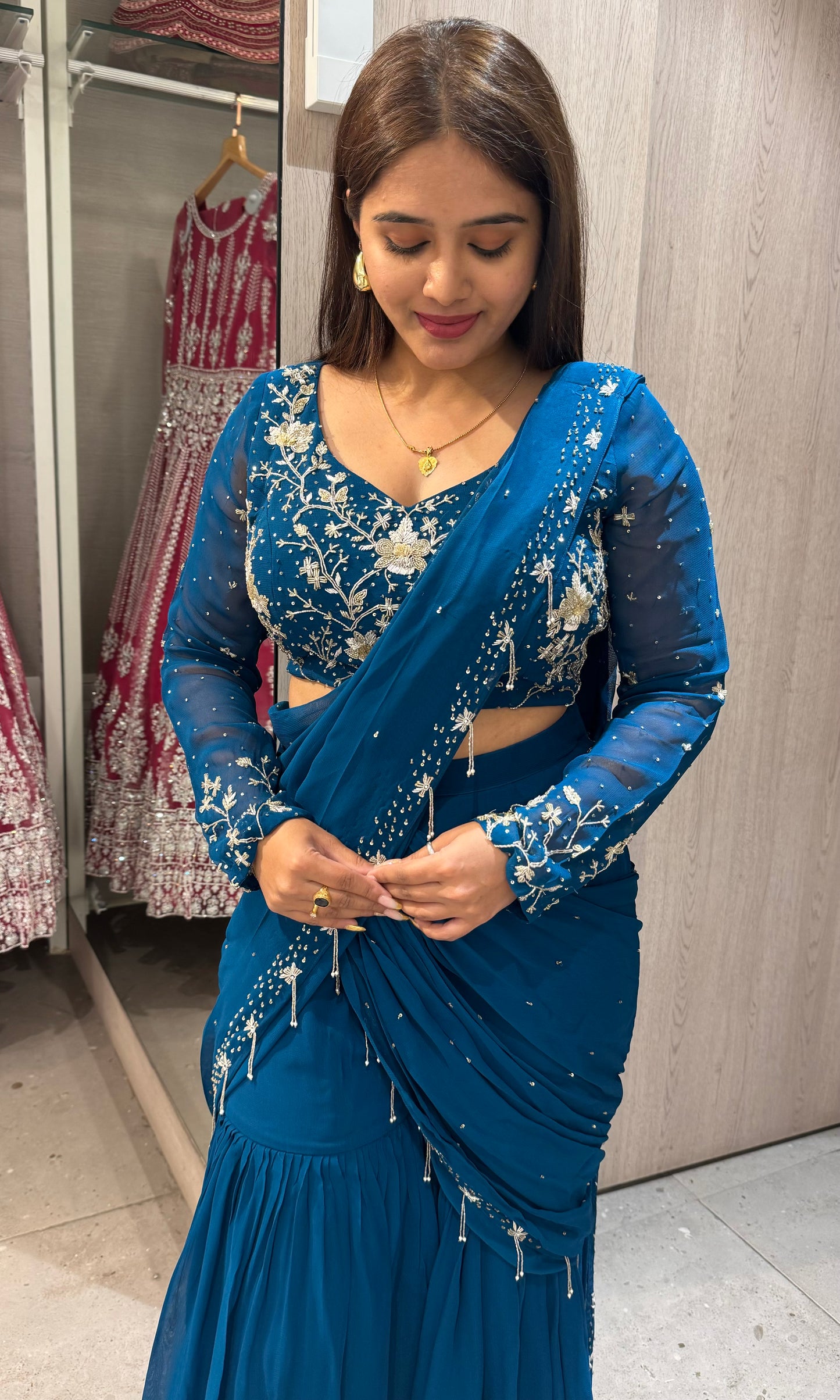 Royal blue Pallazo with drapping  saree