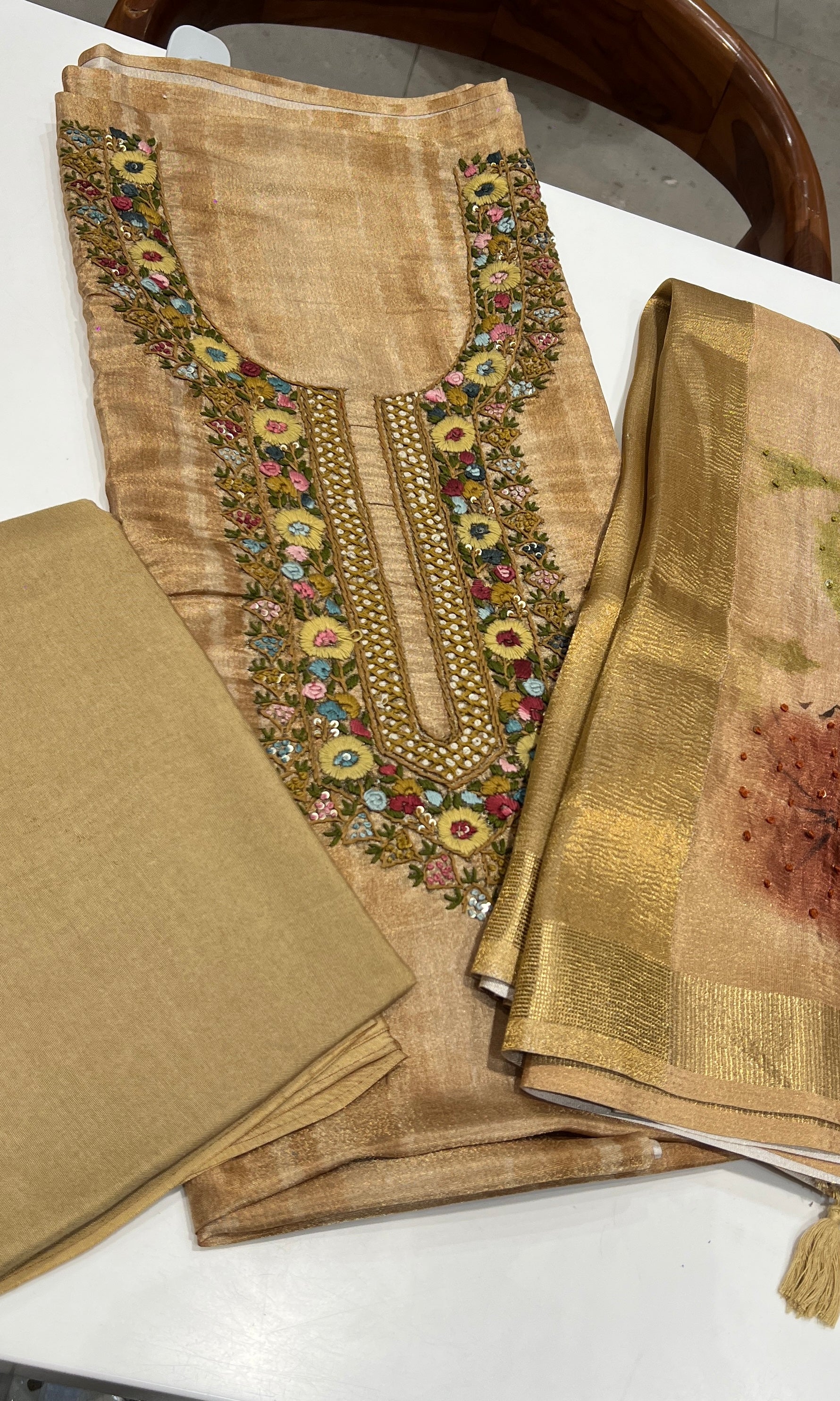 Brown FLORAL dress material