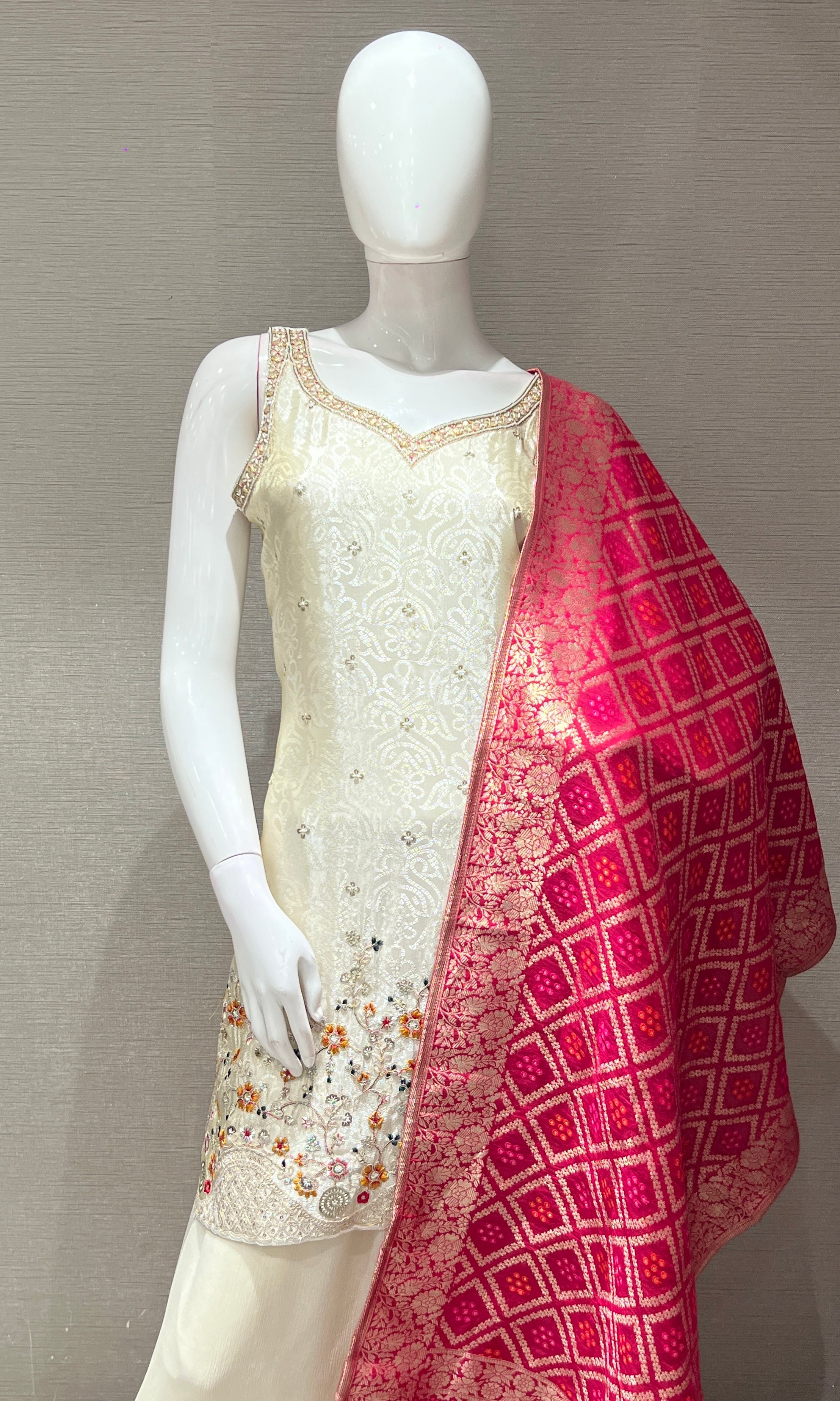 Cream EMBROIDERED SHARARA SET