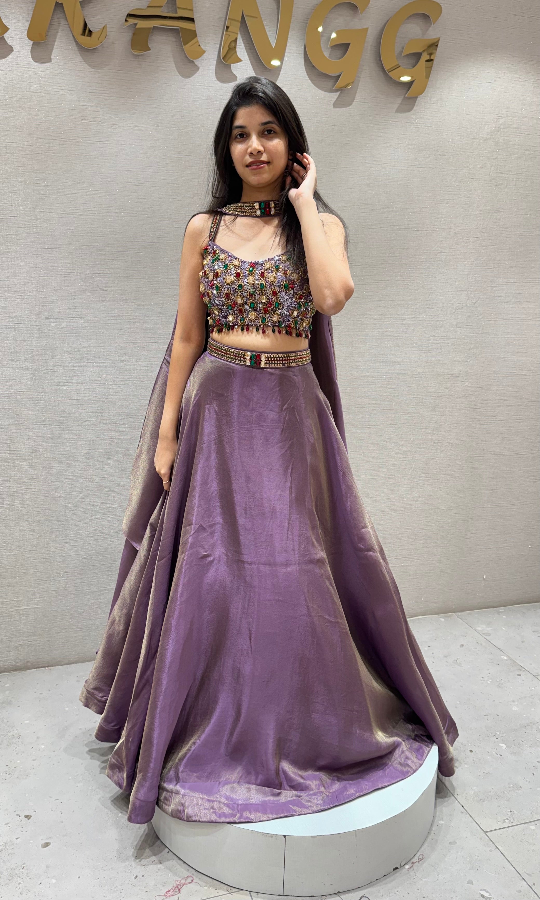 PURPLE Embroidered Crop Top lehenga