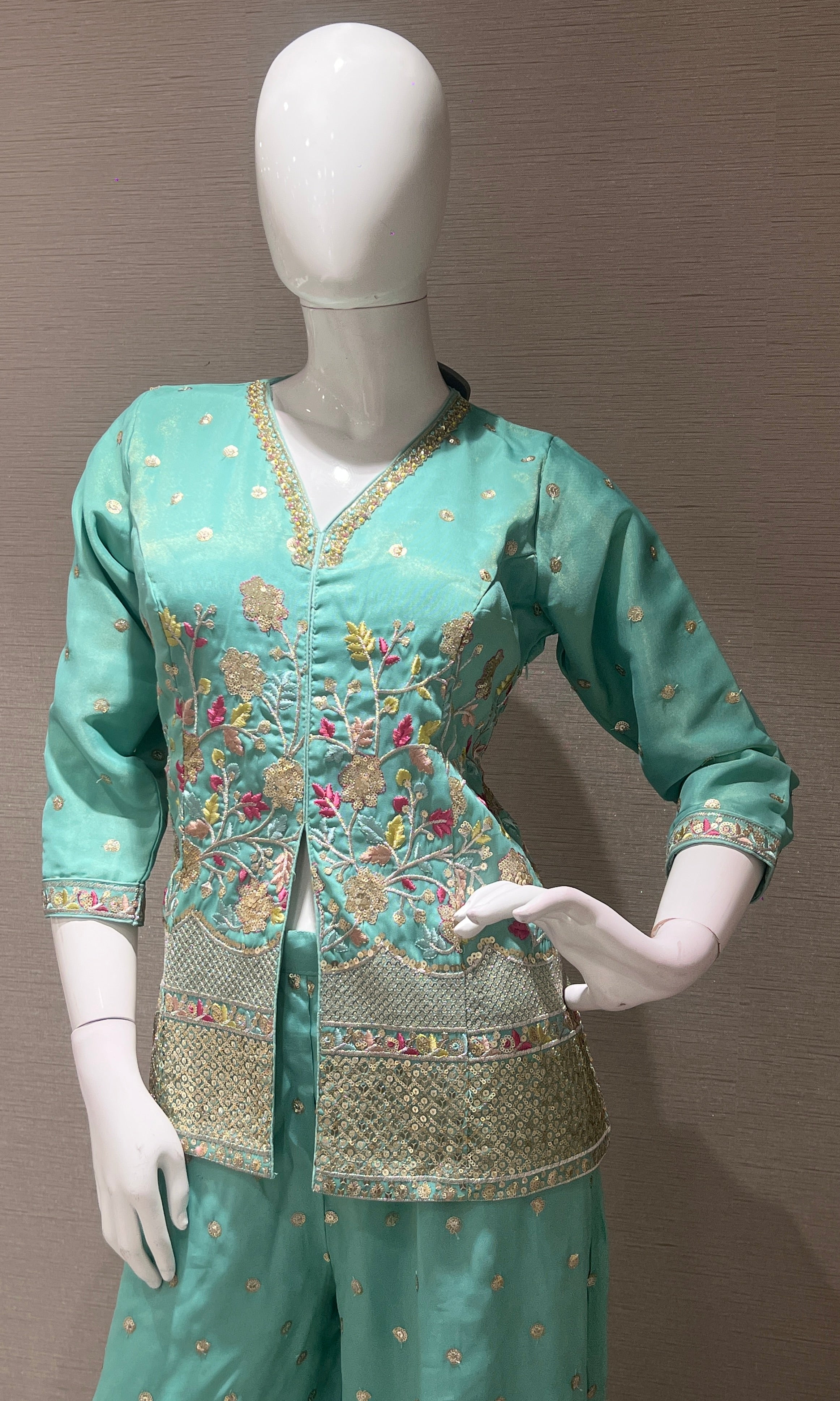 Light Blue Floral Embroidered Palazzo set