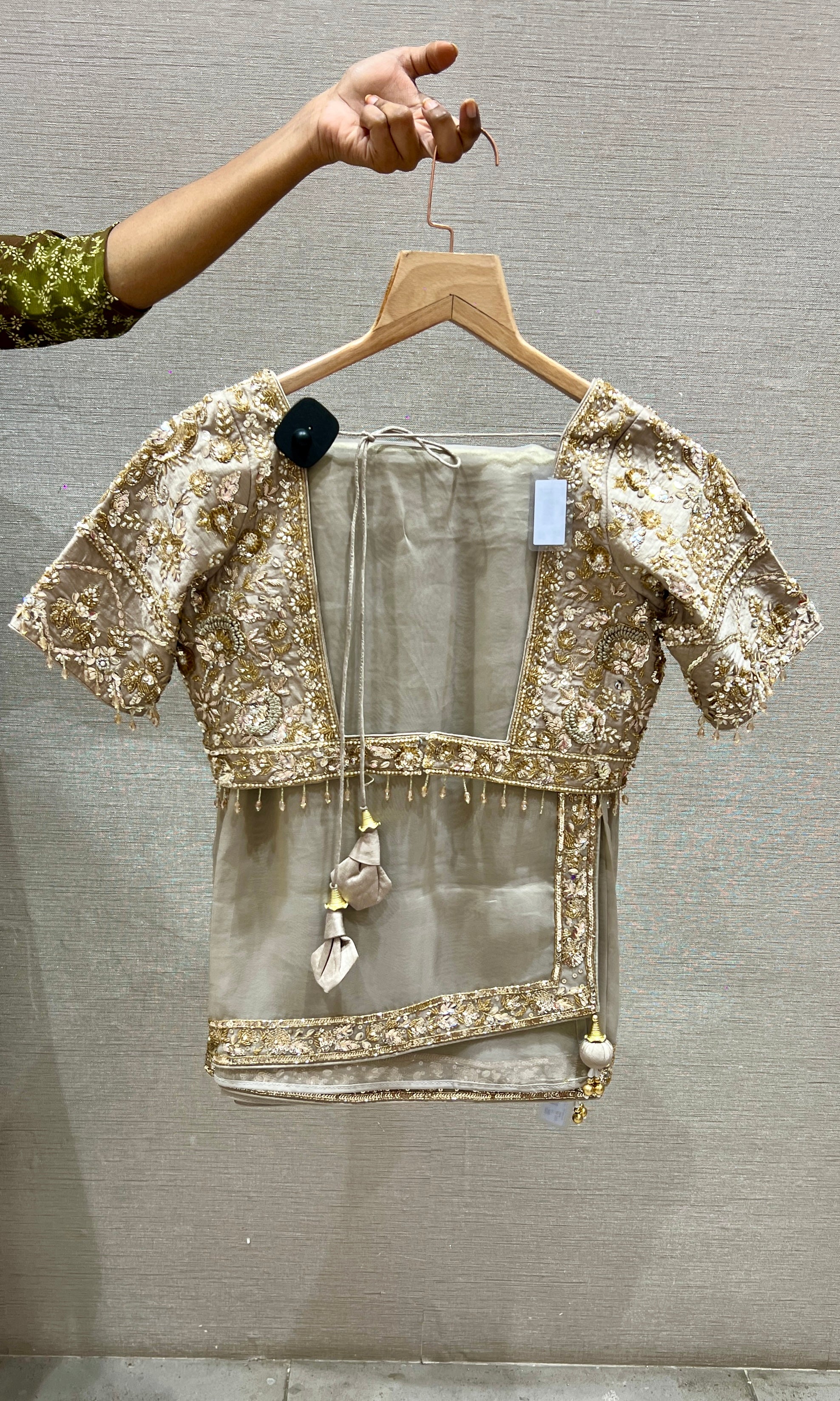 Grey saree with ready blouse