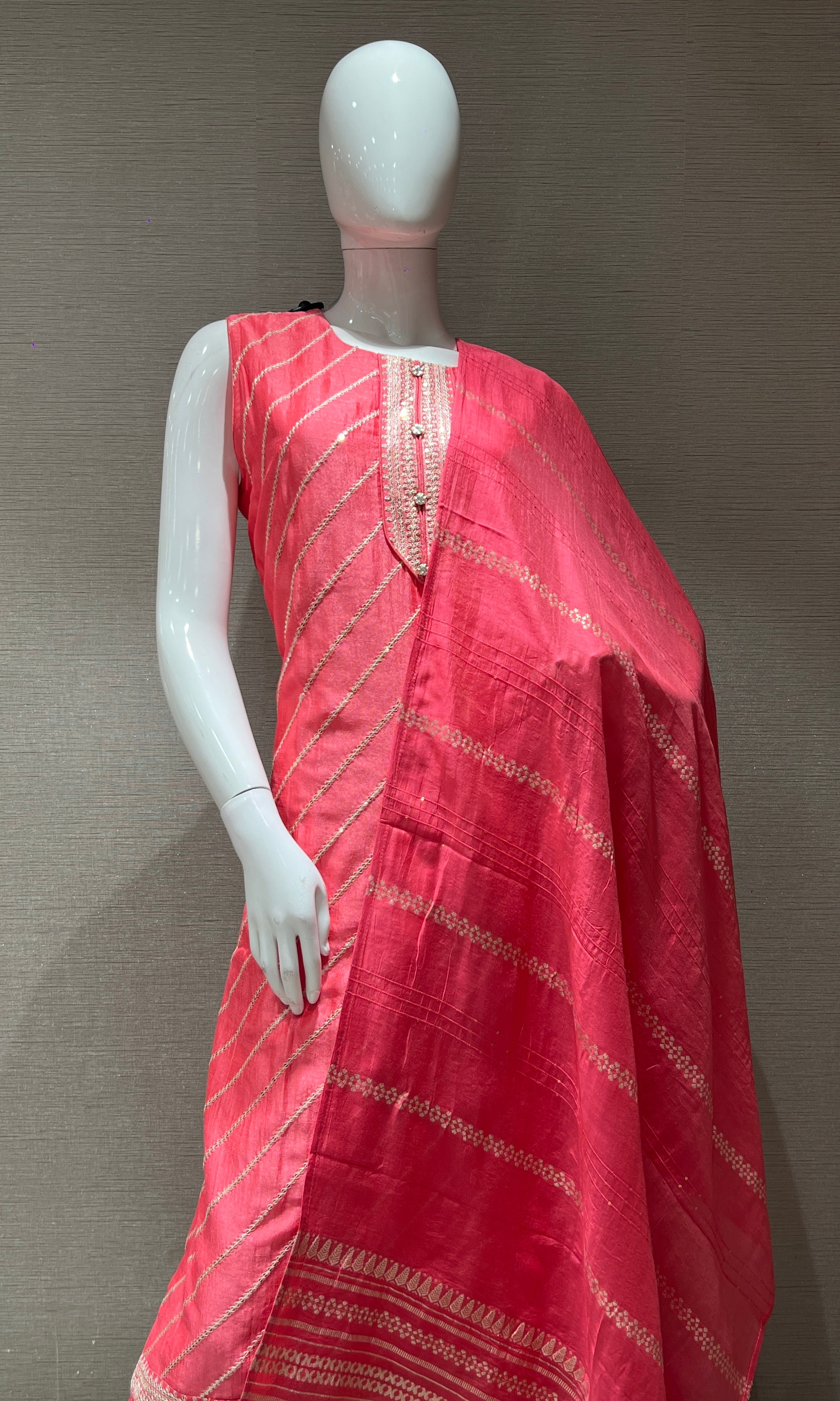 ROSE PINK GOLD STRIPED KURTA SET