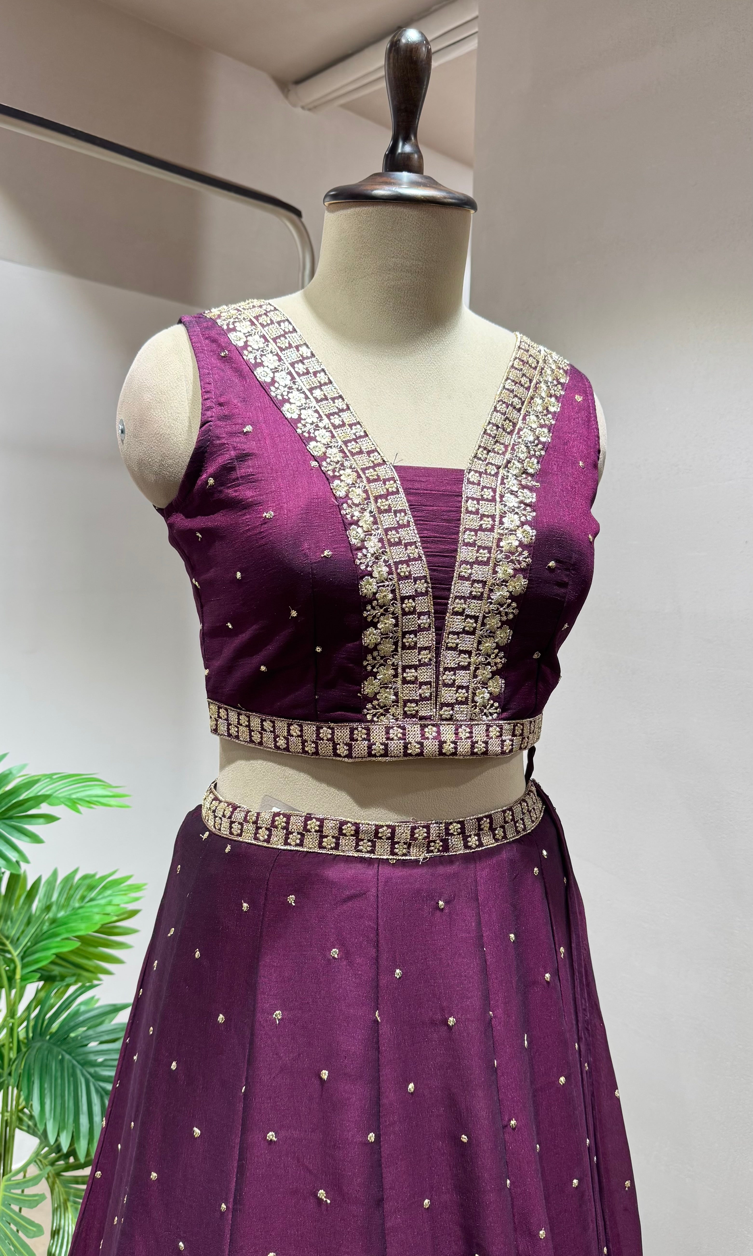 Wine Silk Lehenga with Intricate Zari Embroidery