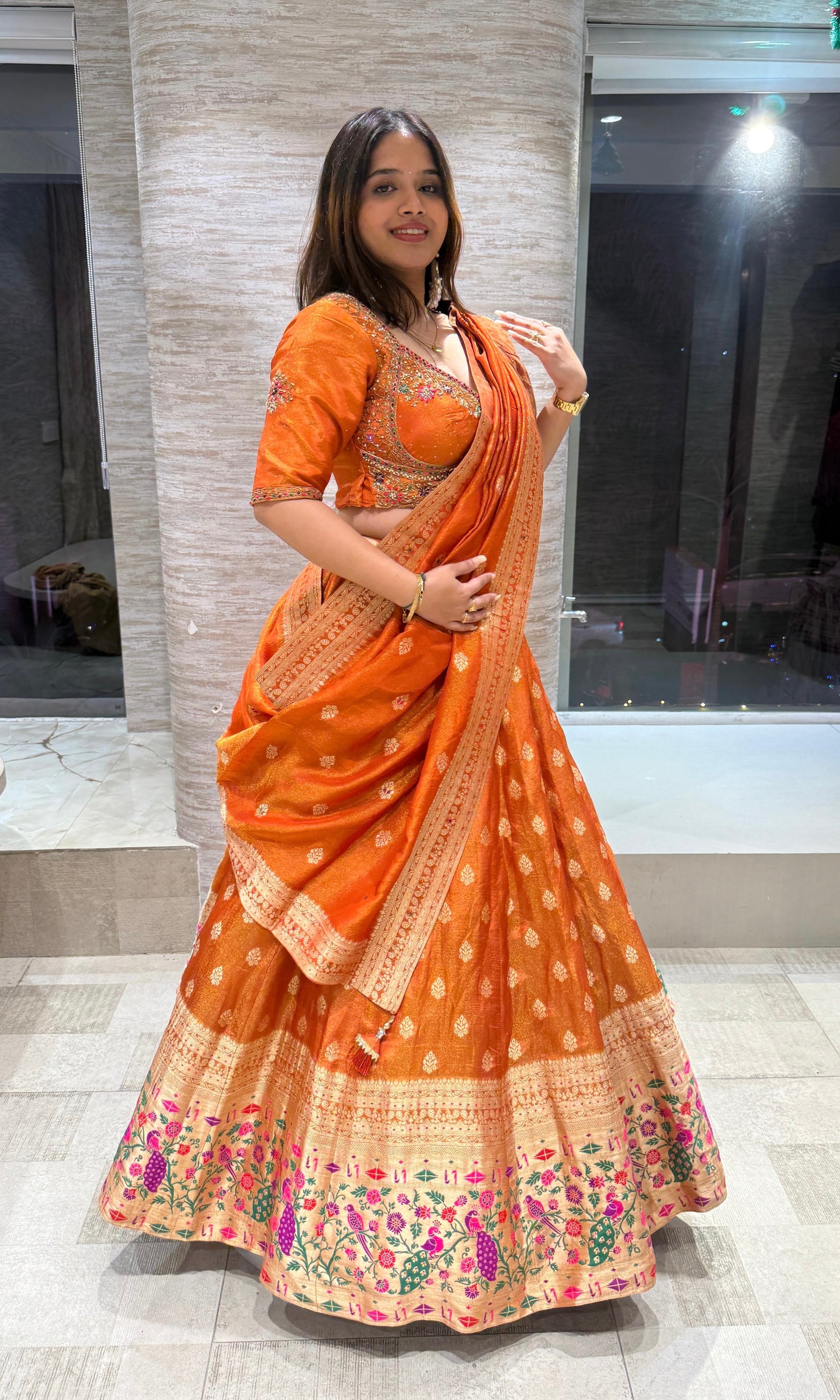 Rust Golden BANARASI EMBROIDERED Lehenga