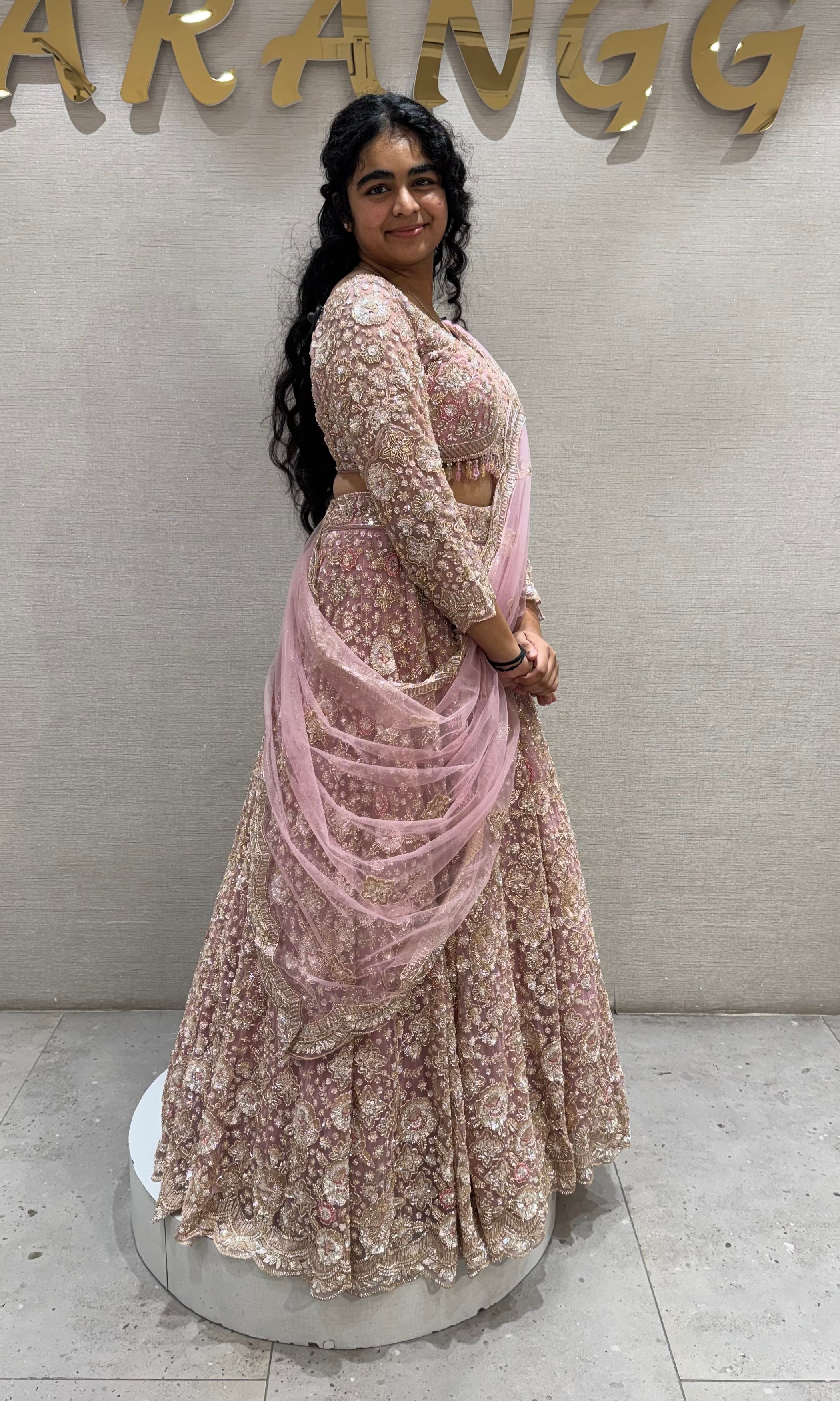Onion pink Embroidered Net Lehenga Set