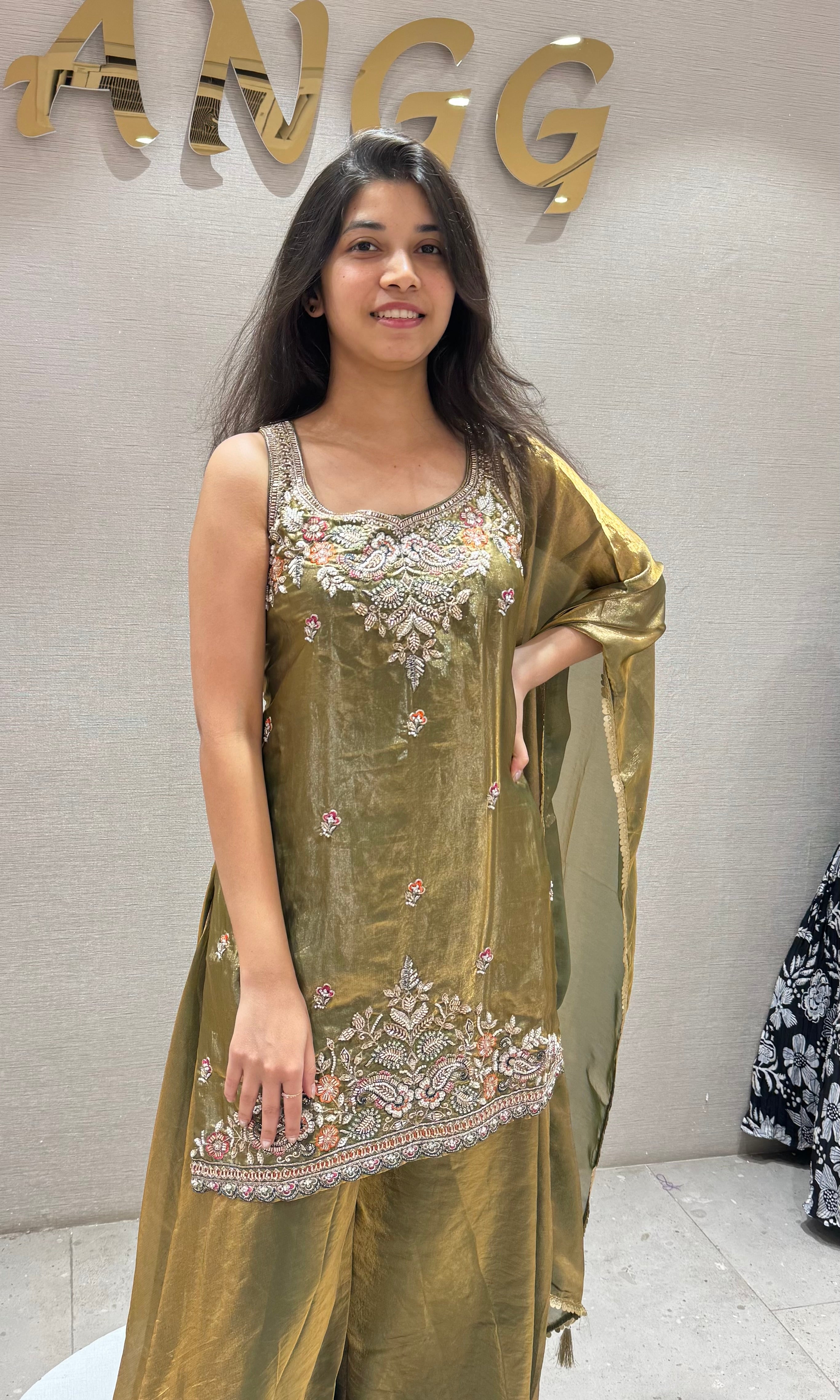 Mehandi green embroidered sharara set