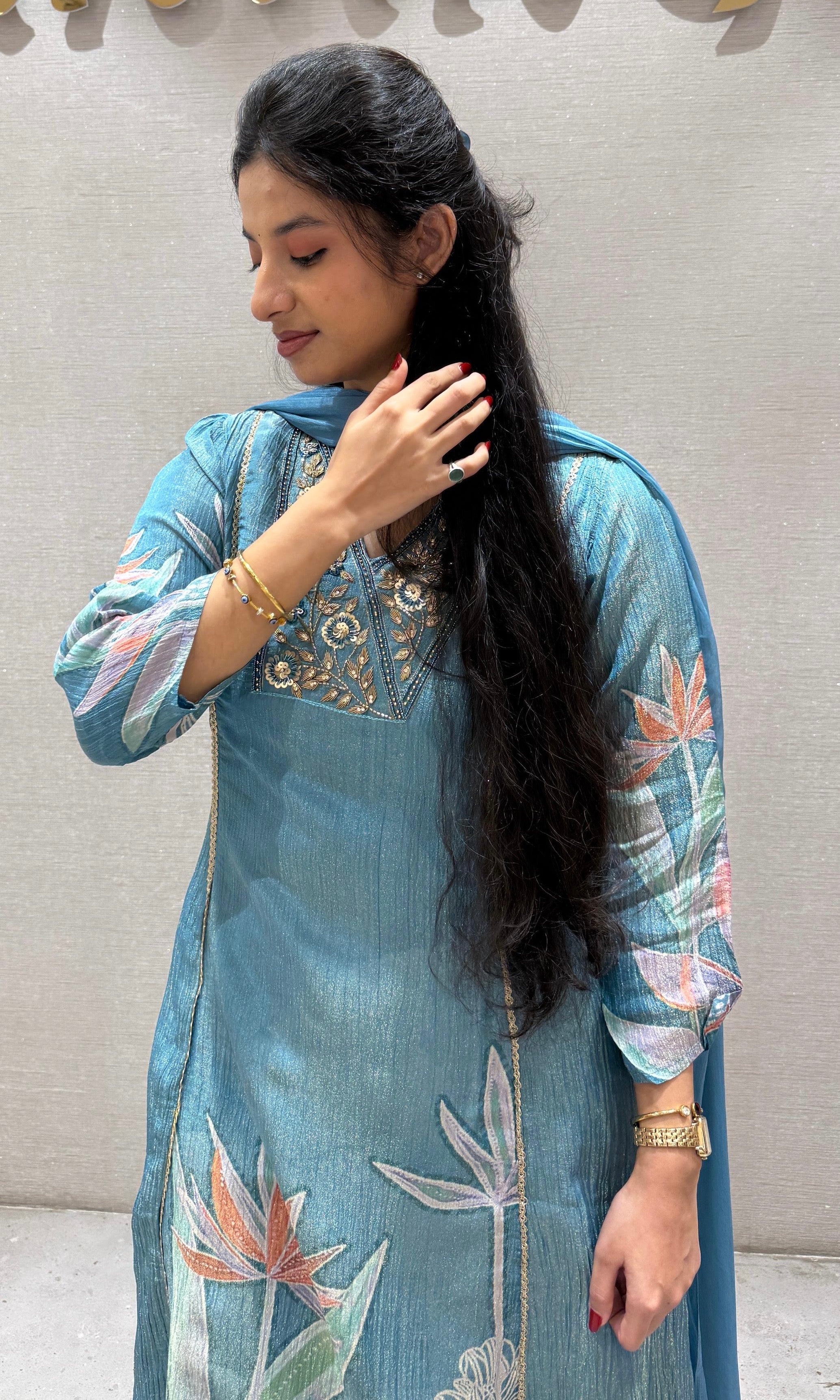 Lotus blue Floral kurta set