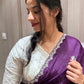 🤍White blouse with purple saree 7777💜