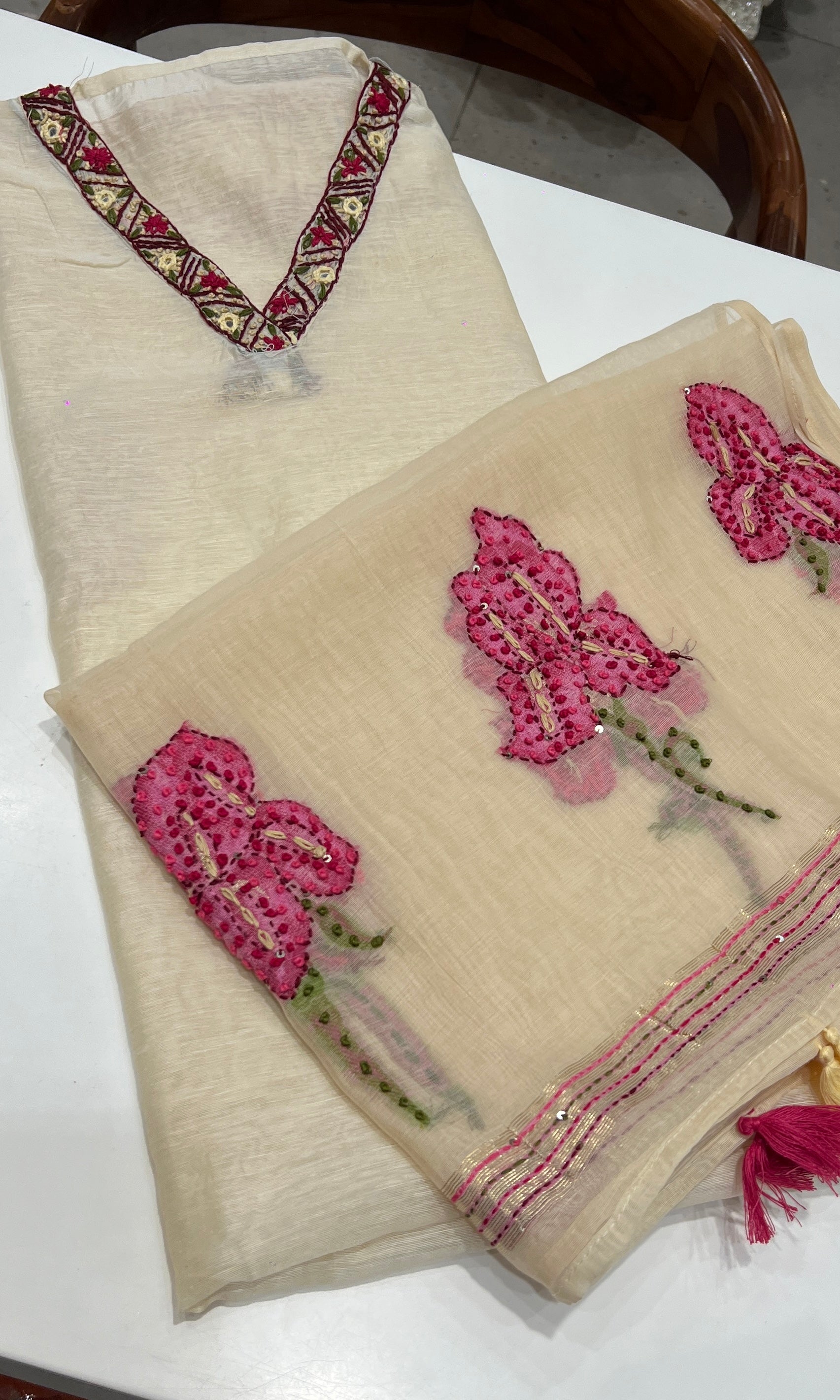 CREAM AND Pink dress material