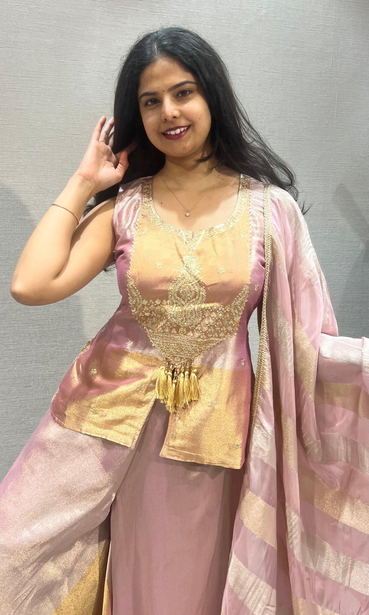 Lavender & Golden Top Satin Palazzo set with Dupatta