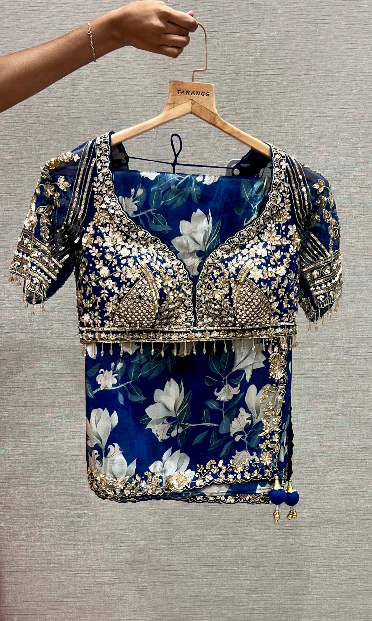 Blue saree with ready blouse