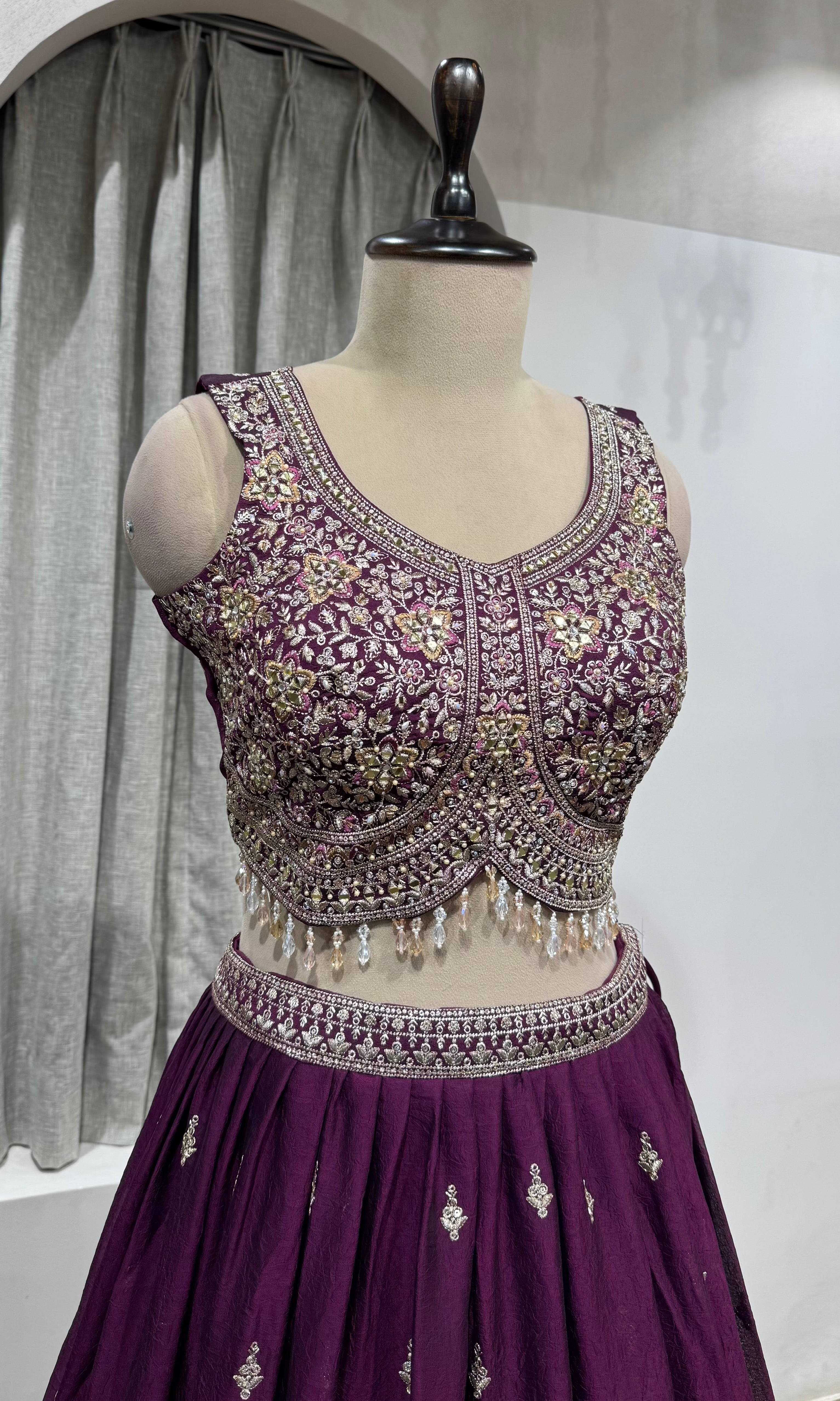 Wine Faux Silk Embroidered Sequins Lehenga Choli