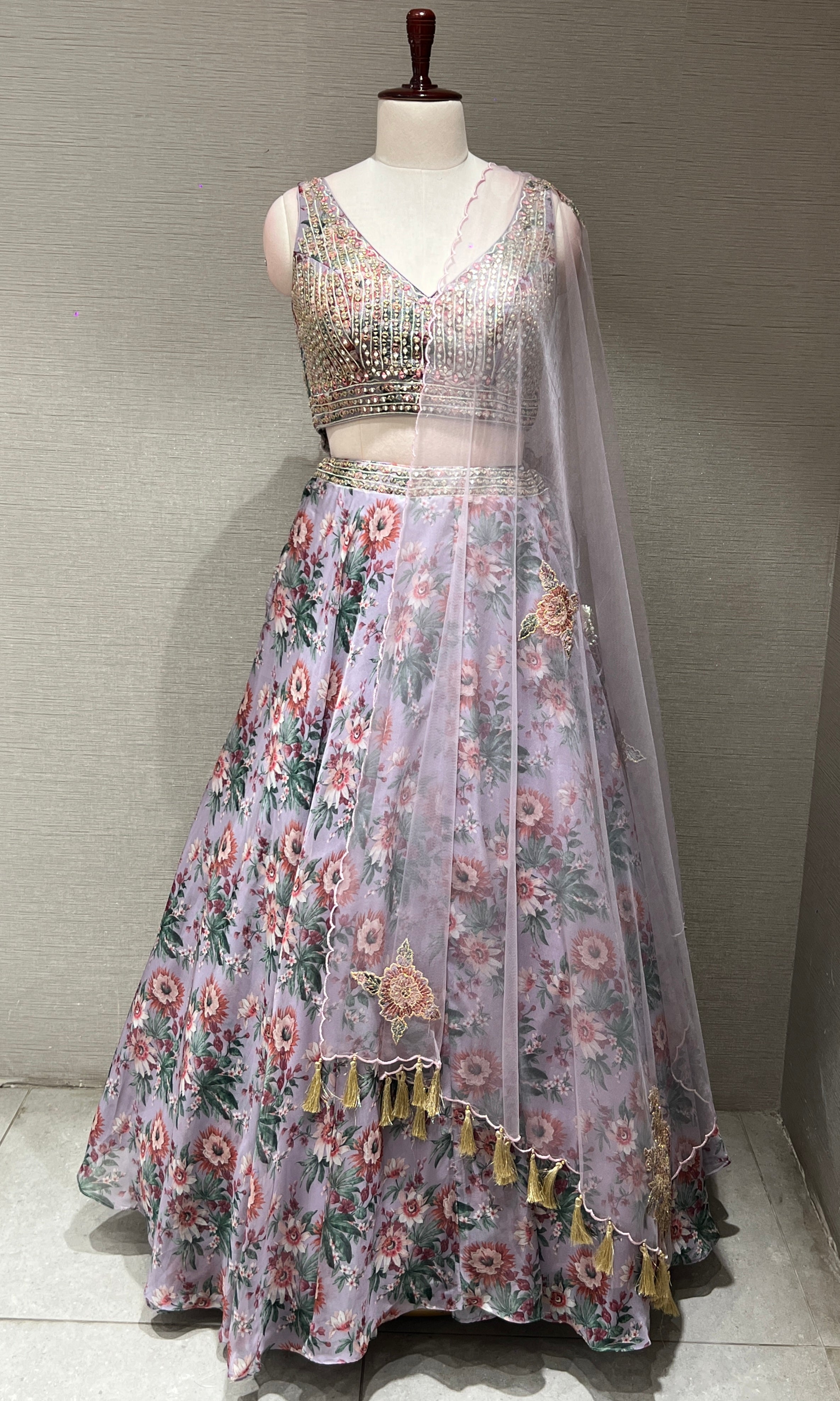 Light purple flolar embroidered Lehenga